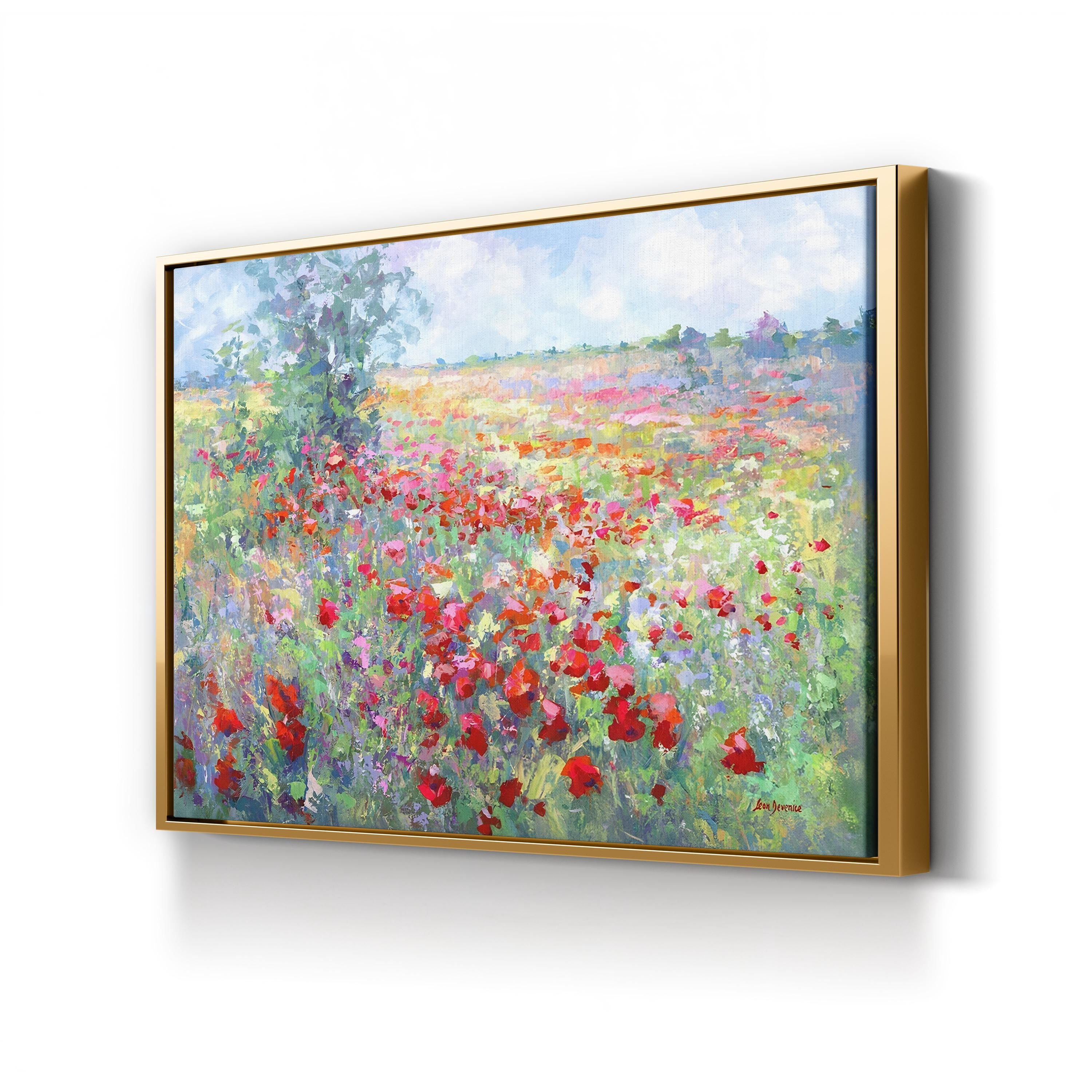 Tuscan Wildflower Field Canvas Wall Art: Contemporary Italian Landscape Painting