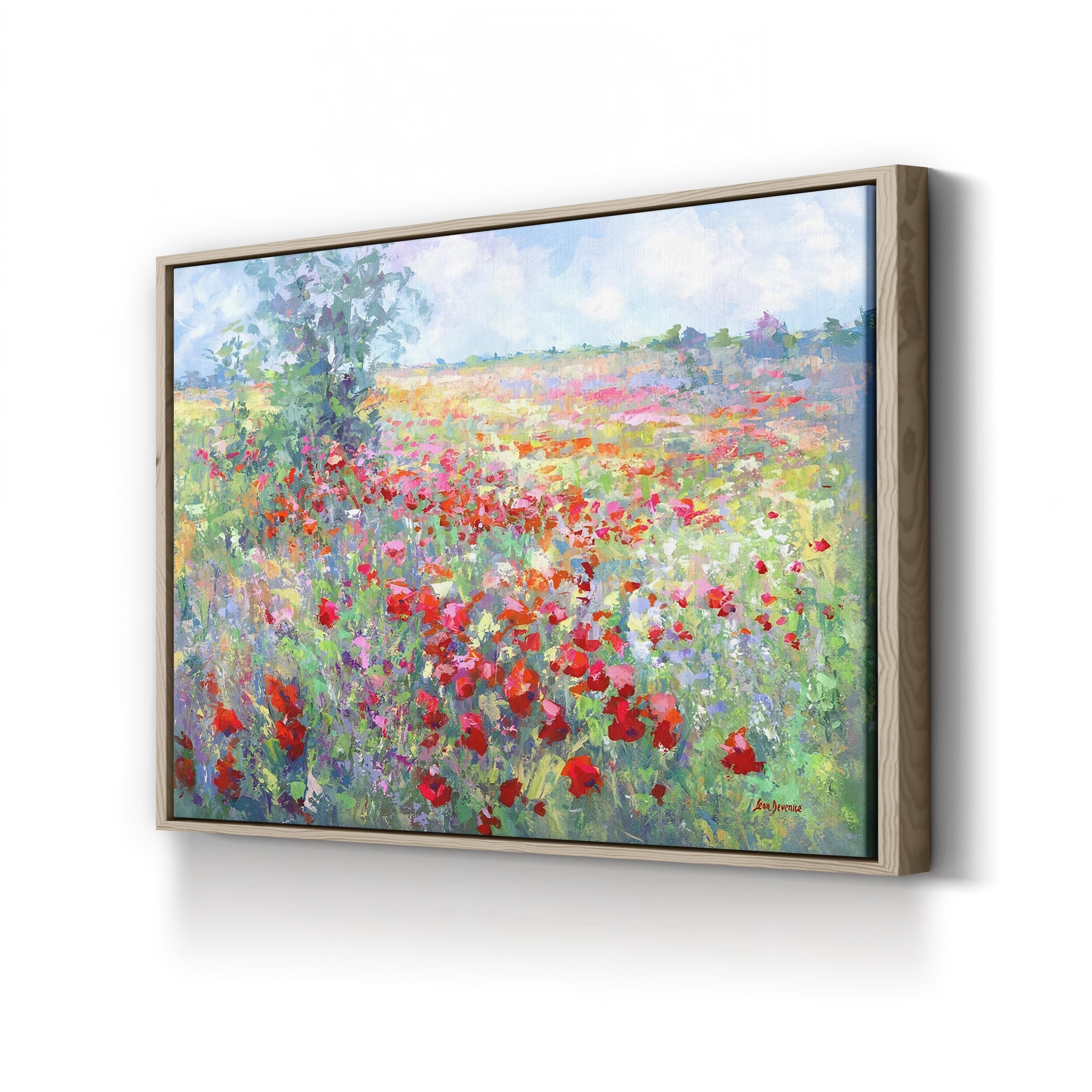 Tuscan Wildflower Field Canvas Wall Art: Contemporary Italian Landscape Painting