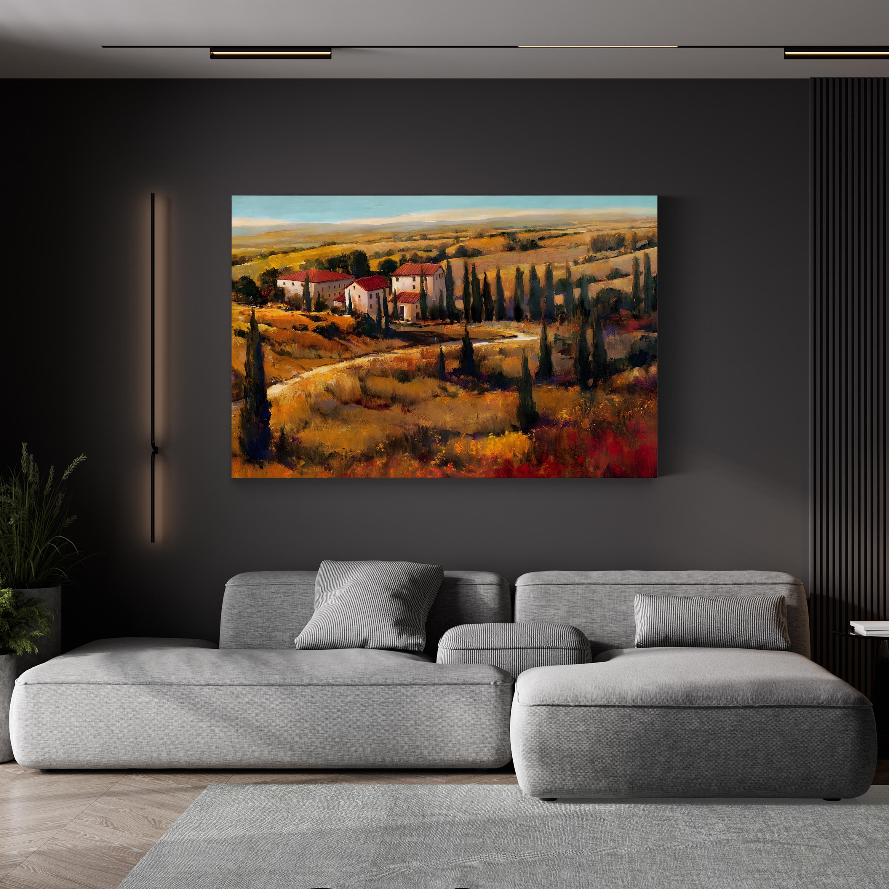 Tuscany Vineyard Canvas Art: Rustic Mediterranean Decor, Rolling Hills