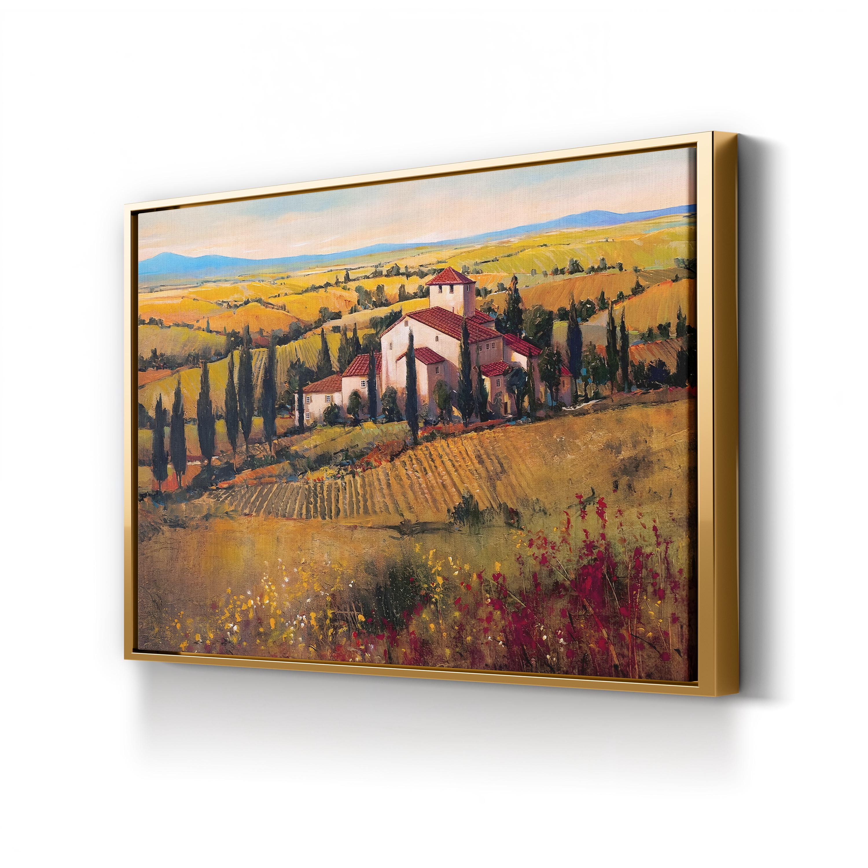 Tuscany Vineyard Canvas Art: Sunlit Rolling Hills, Mediterranean Decor