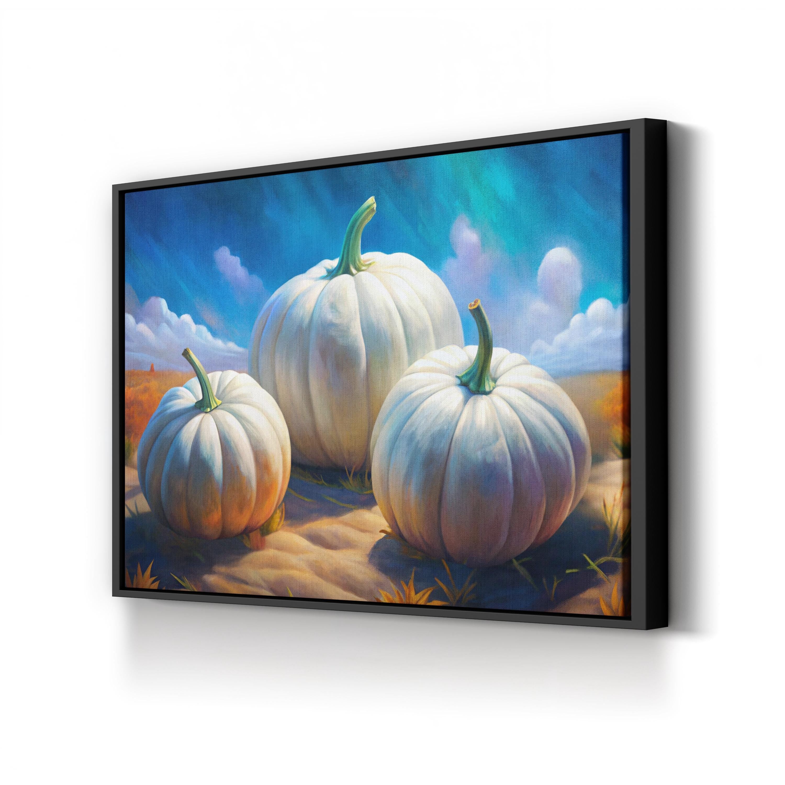 White Pumpkin Stack – Period Illustration Wall Art | Autumn Harvest Canvas Print