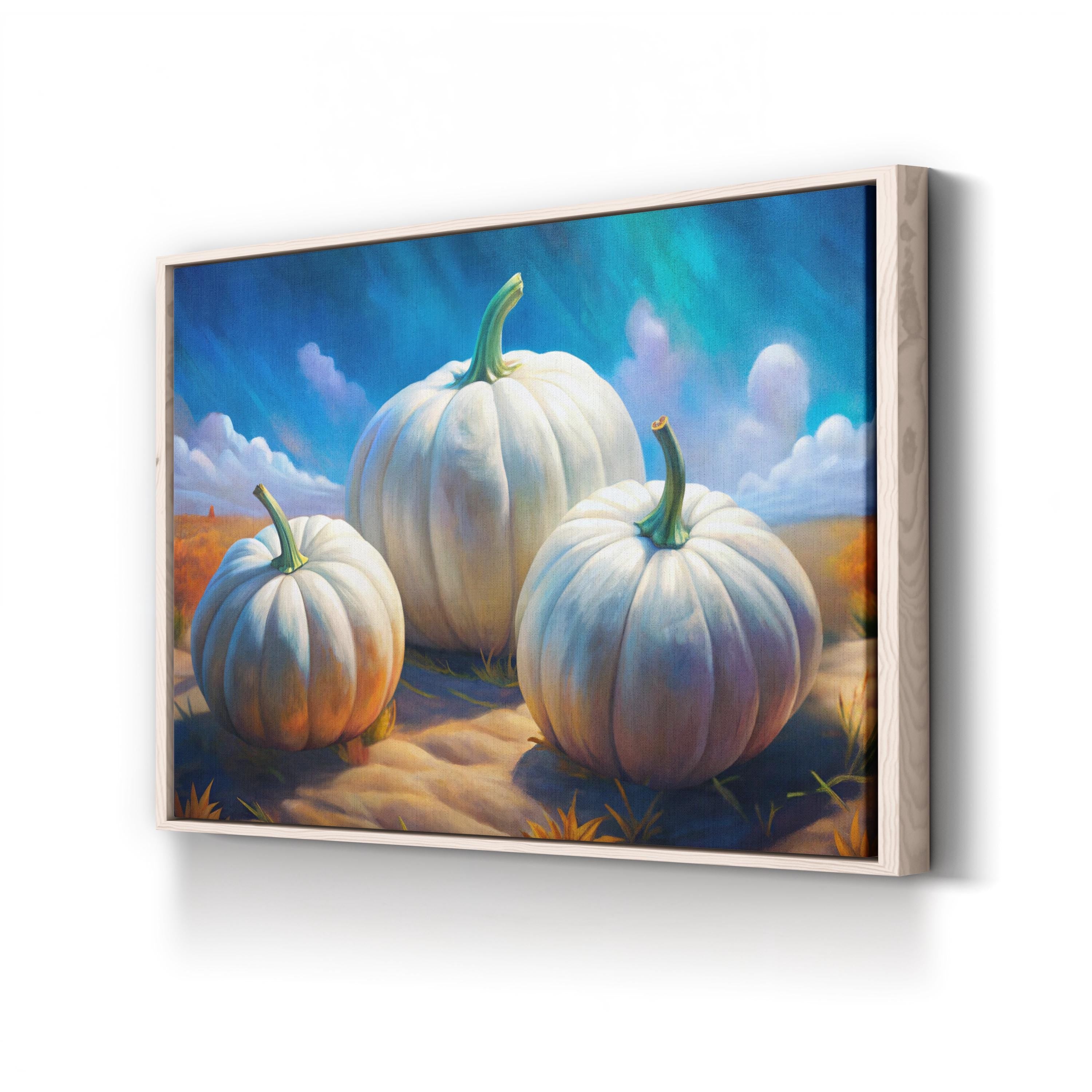 White Pumpkin Stack – Period Illustration Wall Art | Autumn Harvest Canvas Print