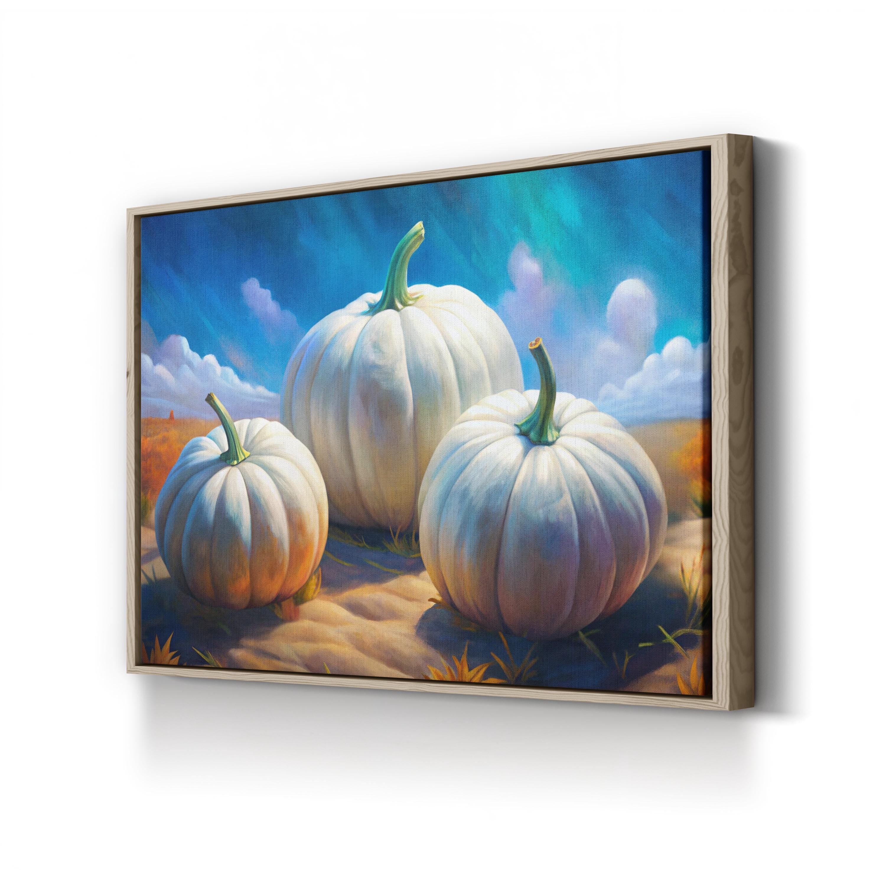 White Pumpkin Stack – Period Illustration Wall Art | Autumn Harvest Canvas Print