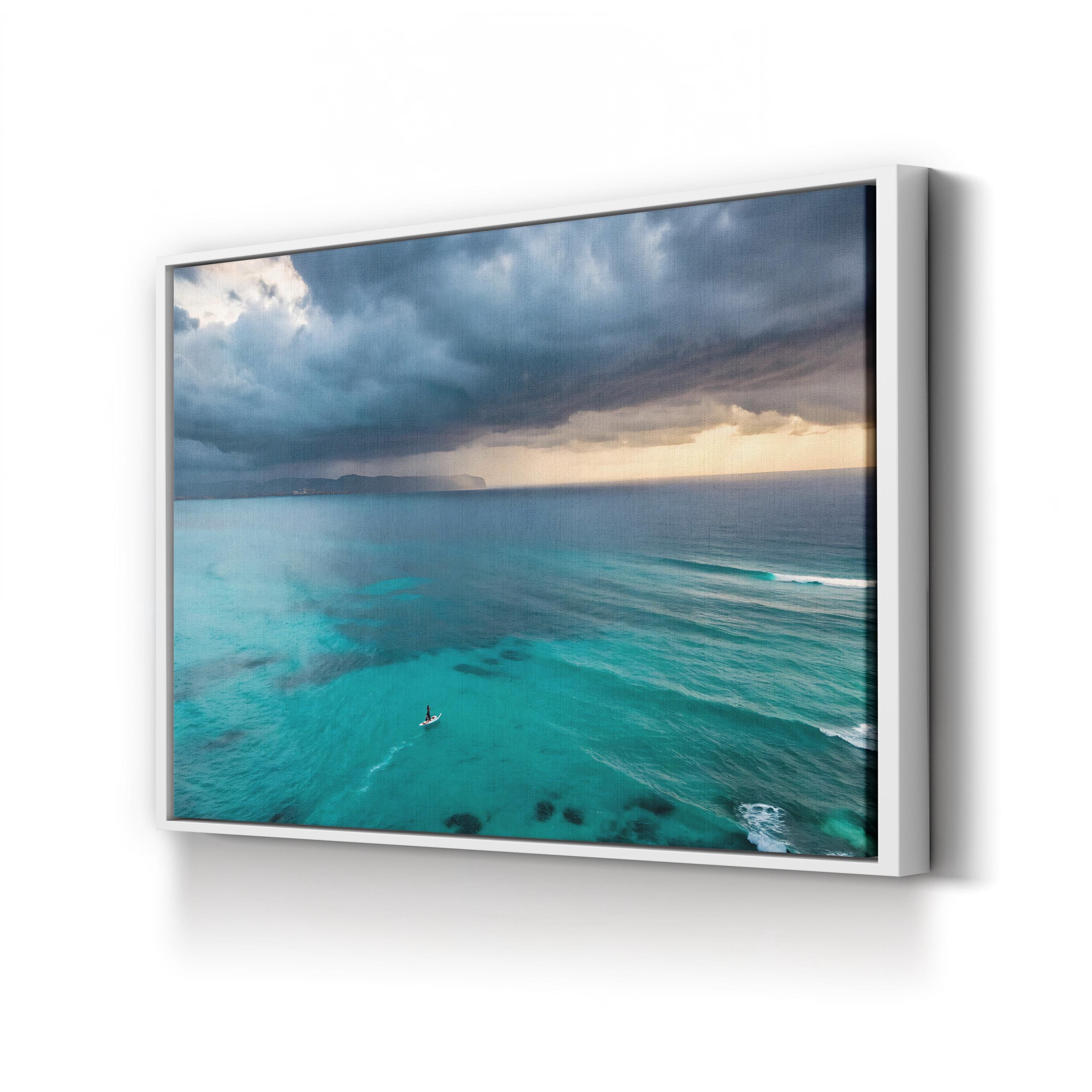 Surfer Ocean Wave Canvas Wall Art — Aerial Coastal Beach Photography Print