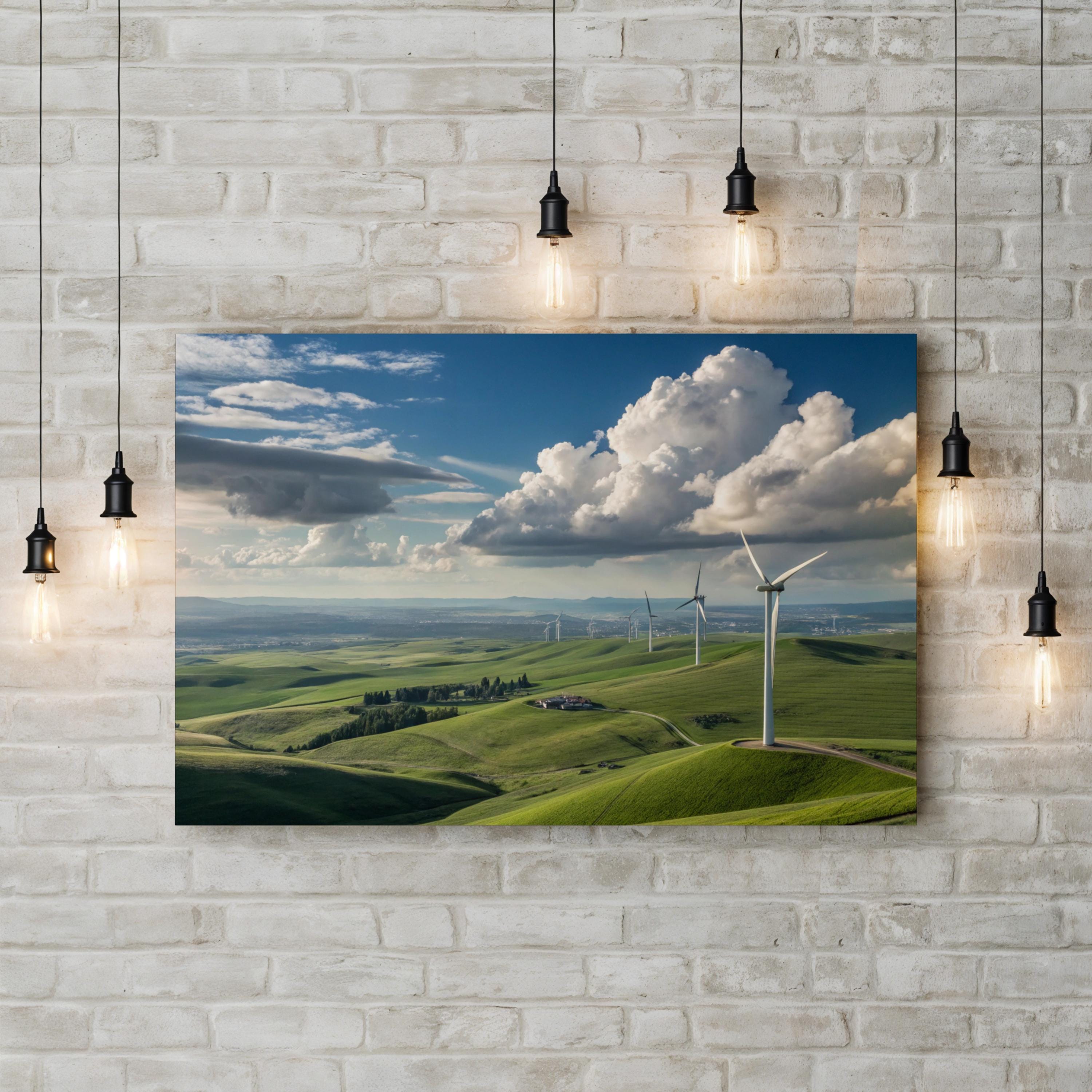 Wind Turbine Green Hills – Vintage Photography Wall Art | Livermore Landscape Canvas Print