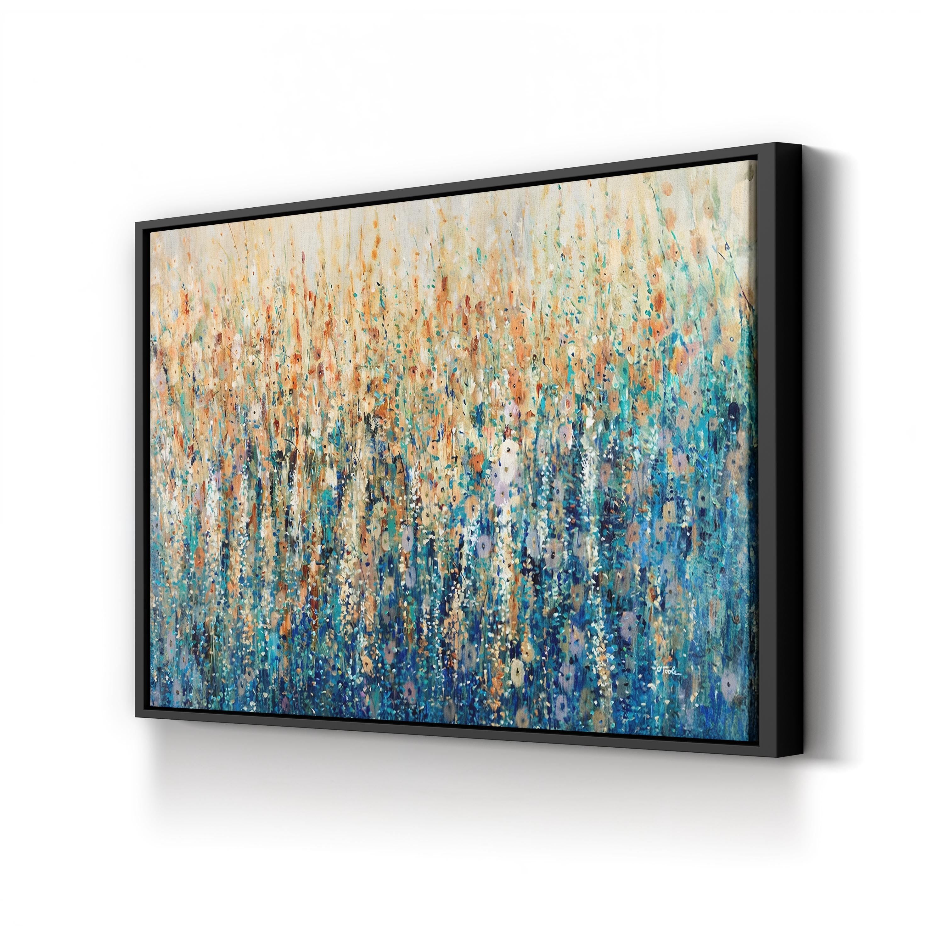 Blue Green Abstract Wildflowers – Period Illustration Wall Art | Modern Floral Canvas Print