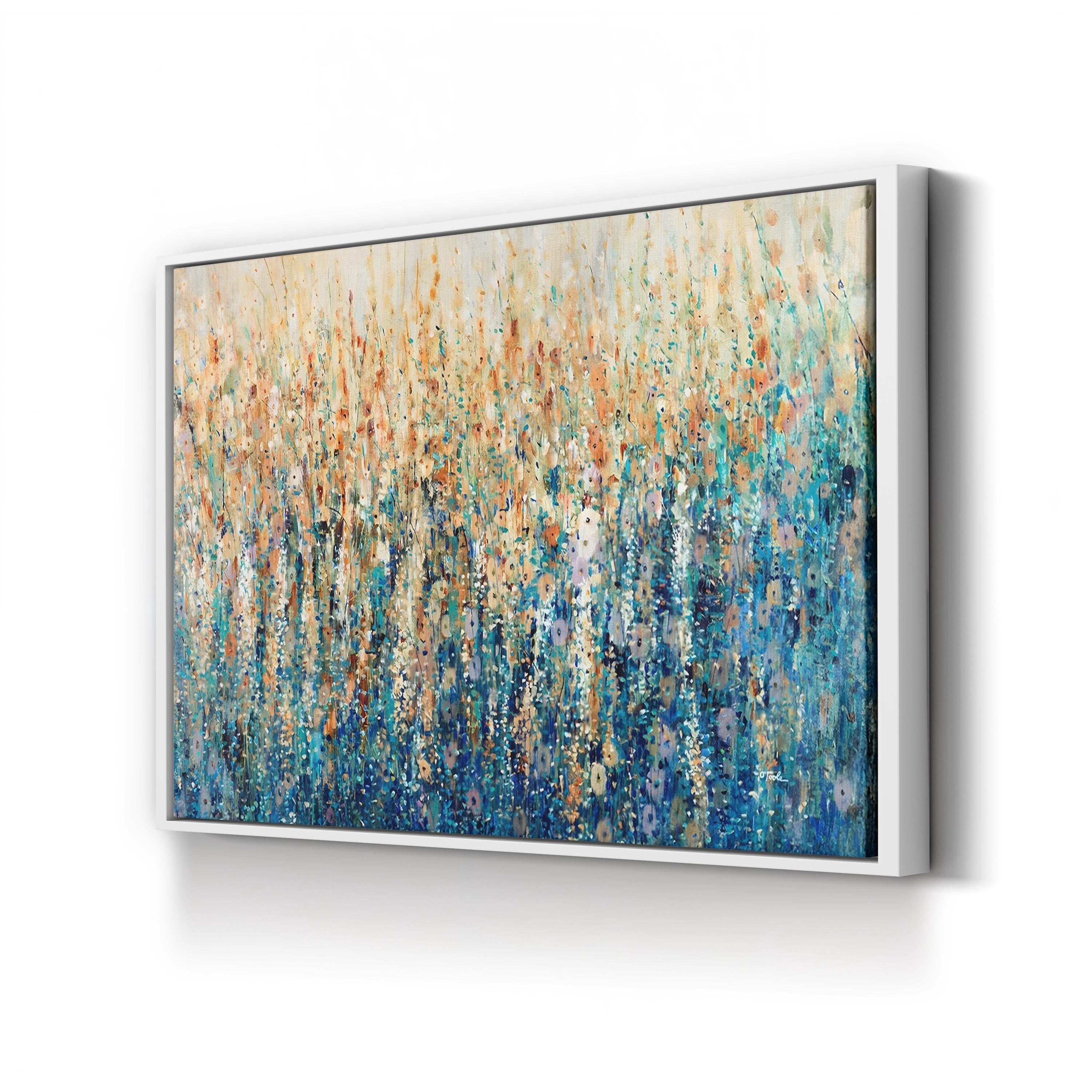 Blue Green Abstract Wildflowers – Period Illustration Wall Art | Modern Floral Canvas Print