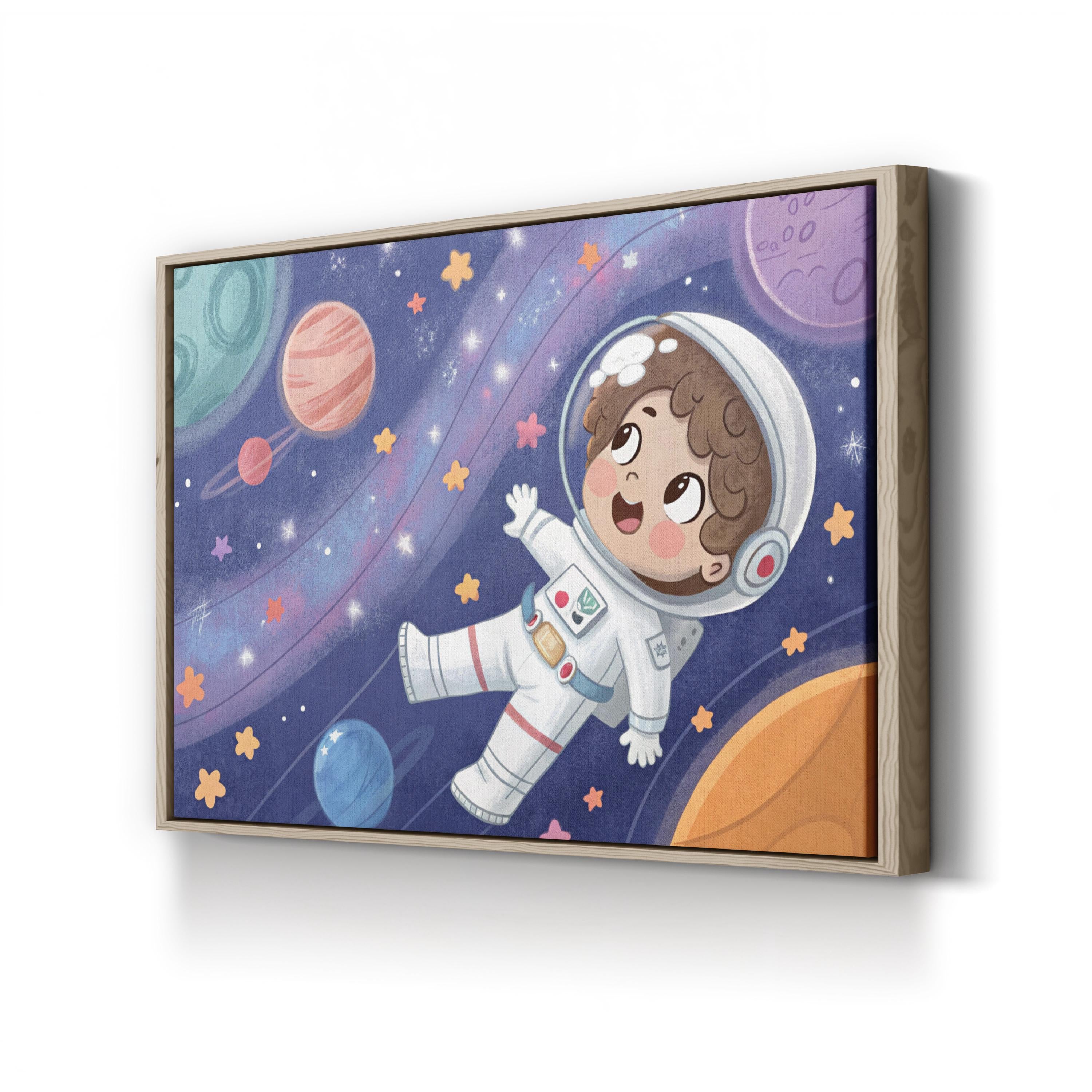Astronaut Child Storybook – Period Illustration Wall Art | Whimsical Space Canvas Print