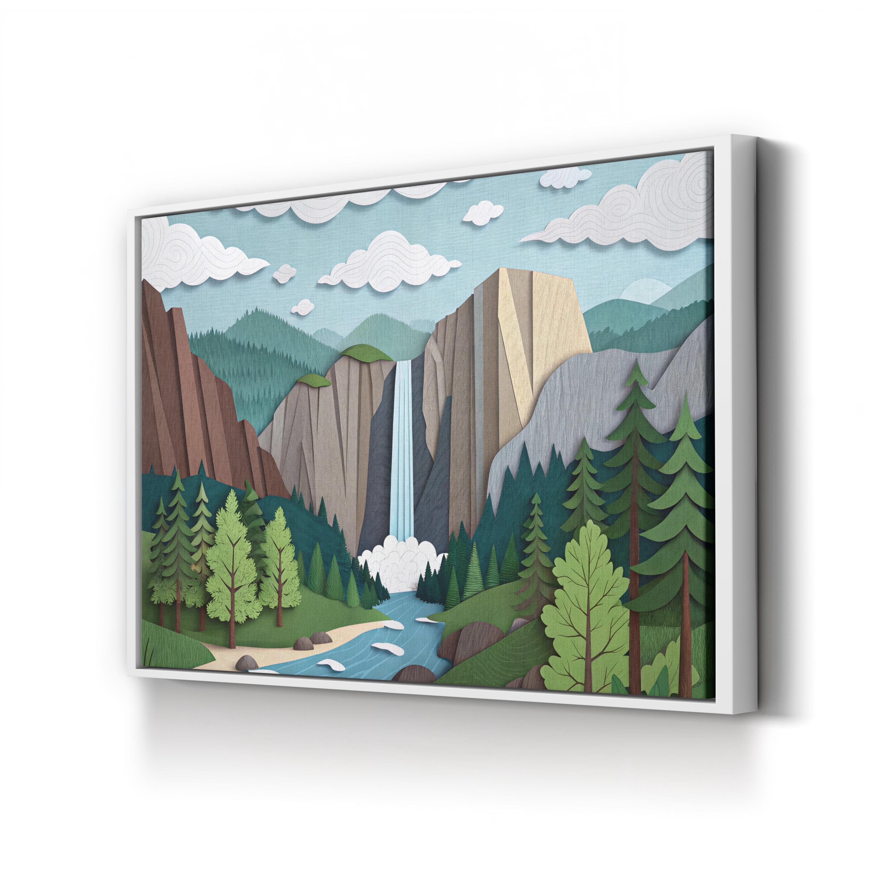 Yosemite Falls – Period Illustration Wall Art | Minimalist Landscape Canvas Print