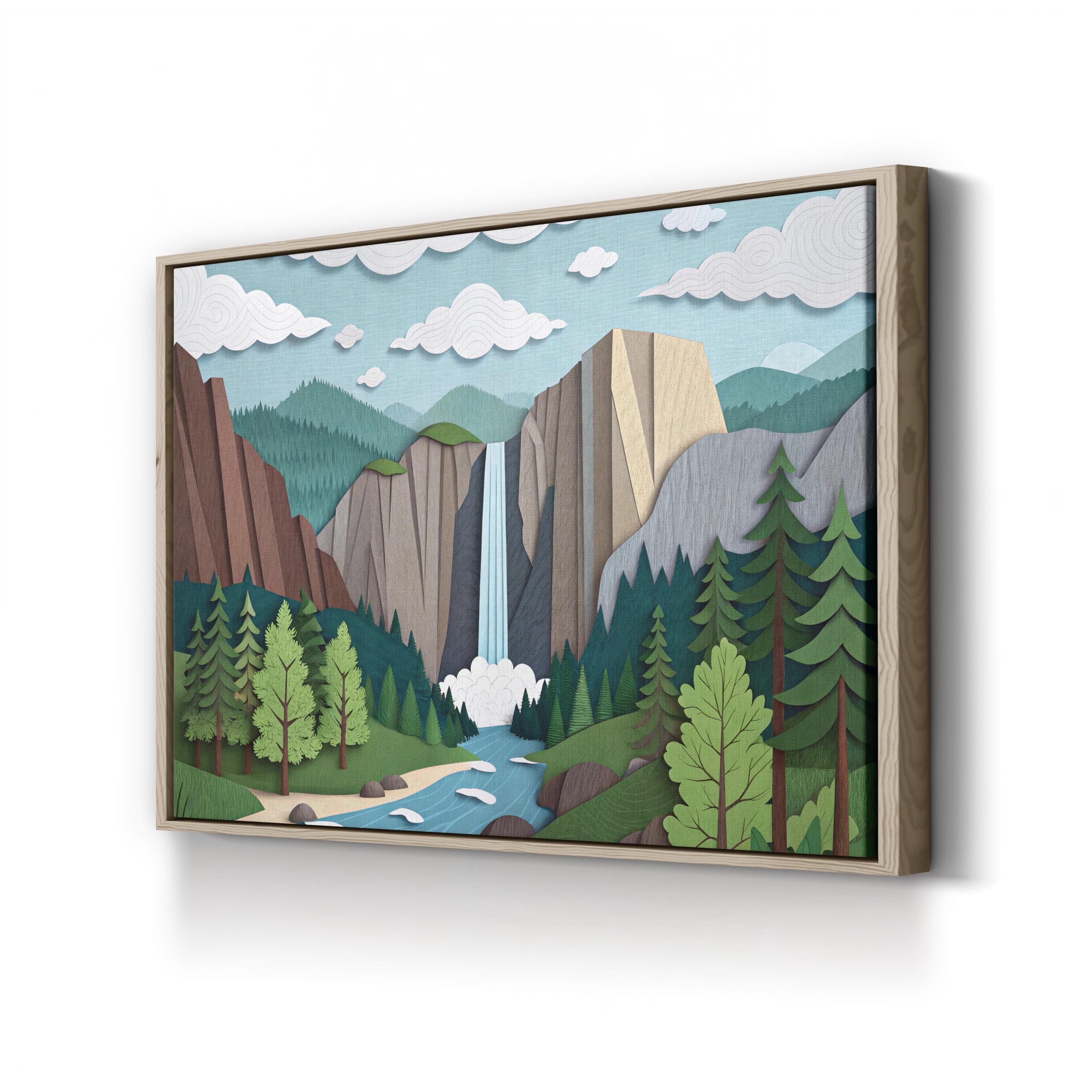 Yosemite Falls – Period Illustration Wall Art | Minimalist Landscape Canvas Print