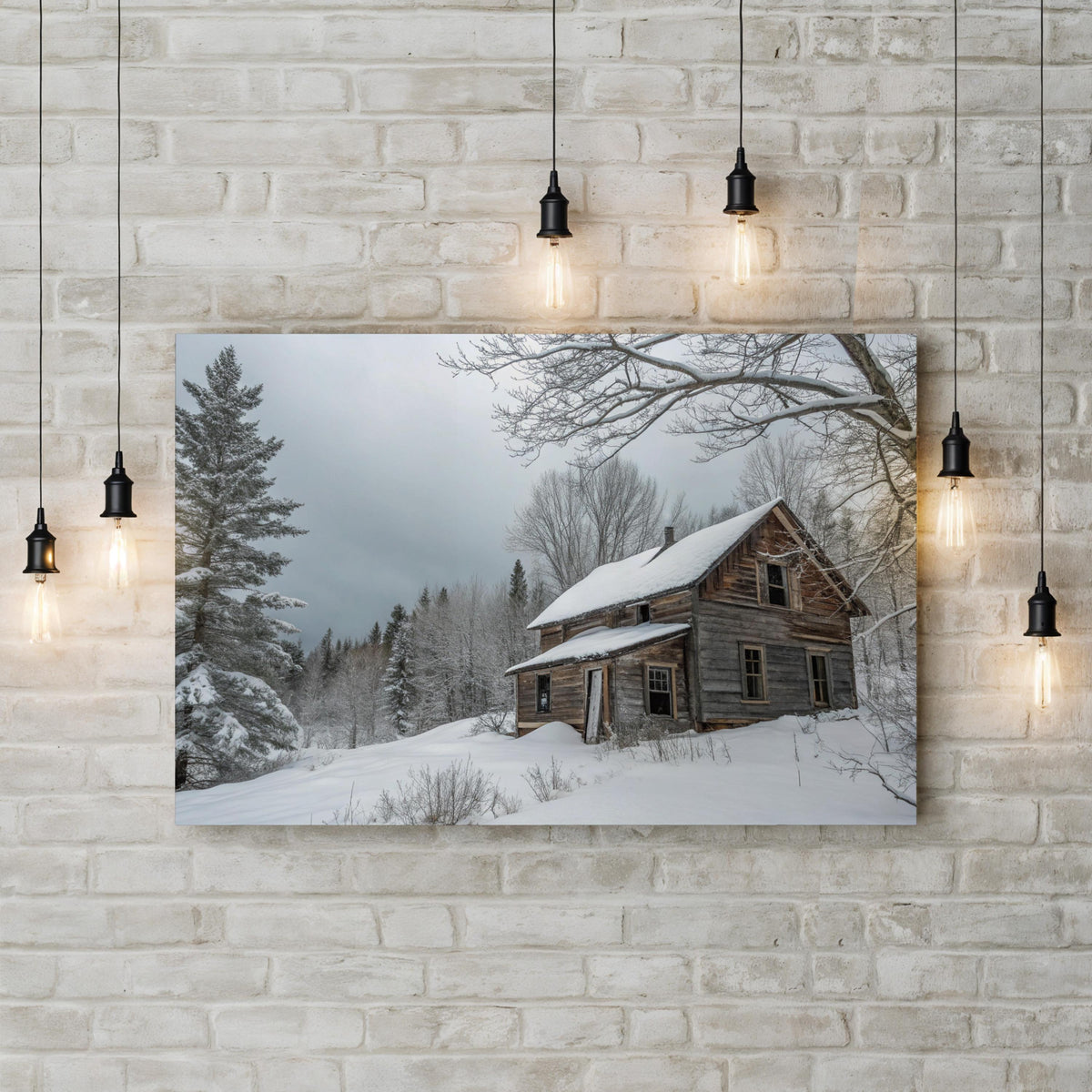 Snowbound Cabin in the Woods canvas print in Standard Canvas