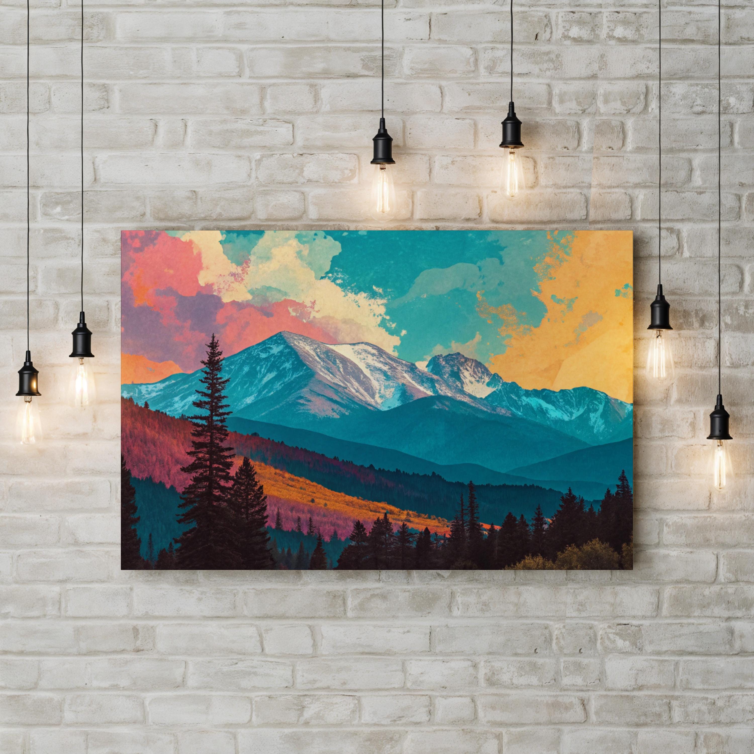 Abstract Pikes Peak Colorado – Period Illustration Wall Art | Colorful Mountain Canvas Print