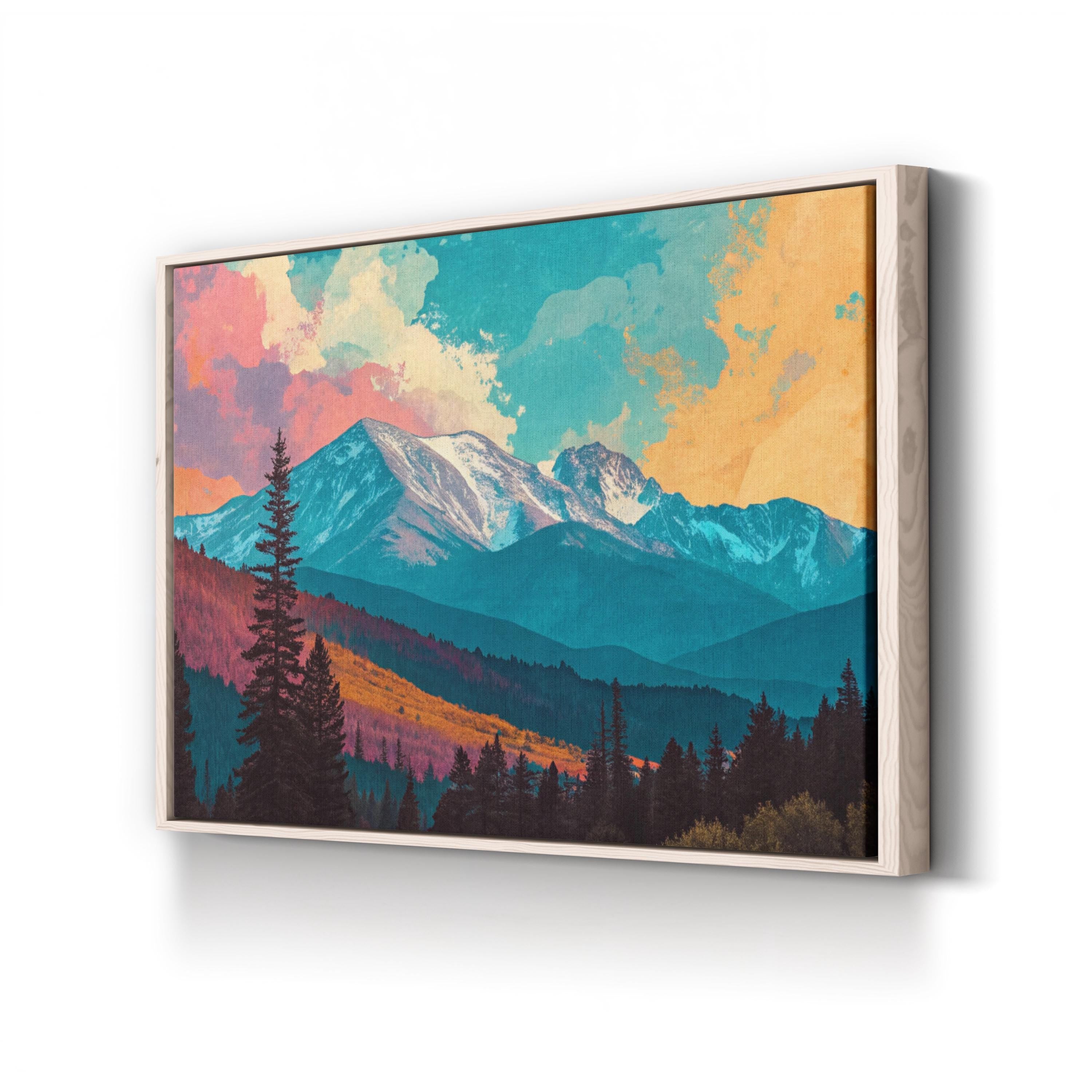 Abstract Pikes Peak Colorado – Period Illustration Wall Art | Colorful Mountain Canvas Print