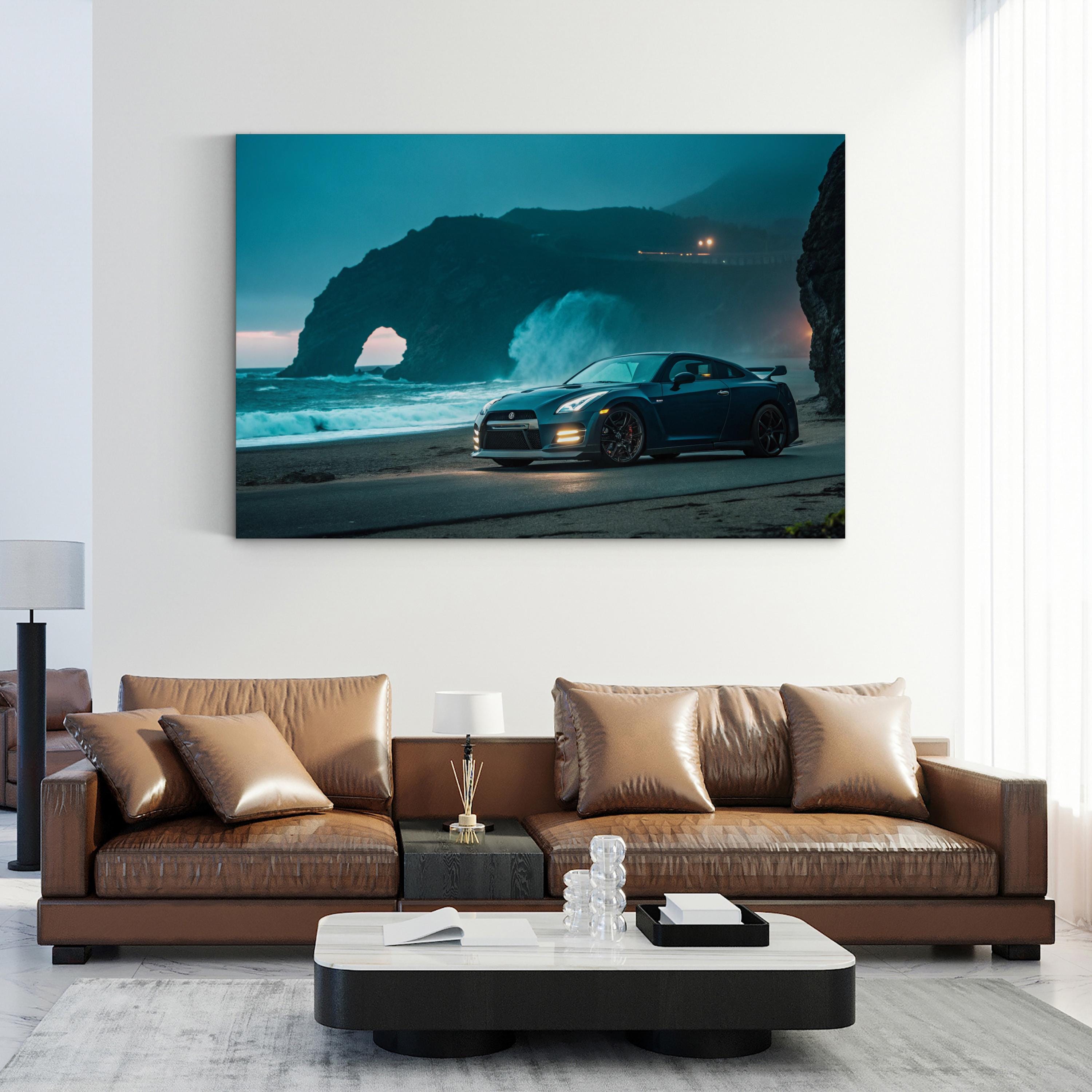 Nissan GT-R Beach Canvas Art – Coastal Car Photography Print
