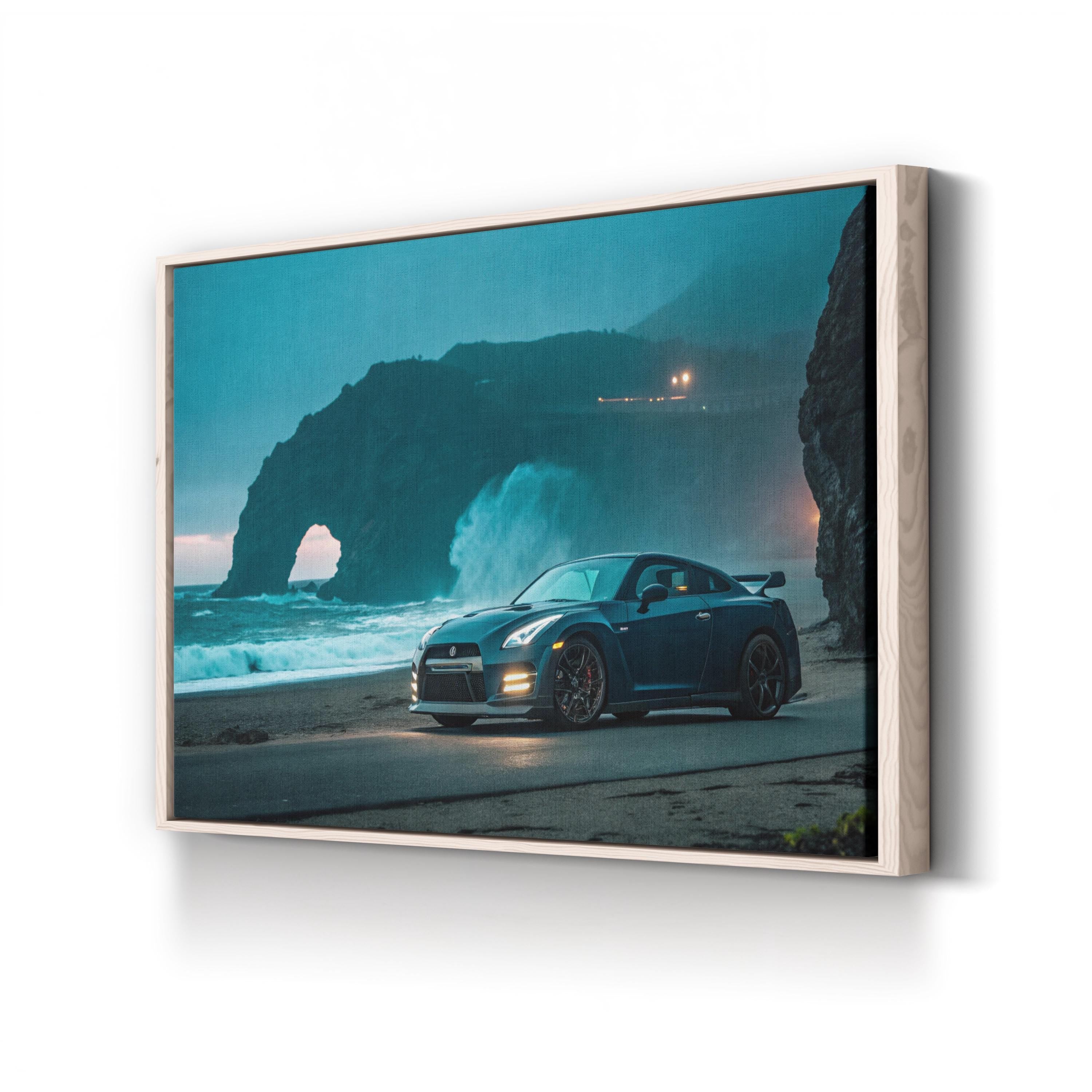 Nissan GT-R Beach Canvas Art – Coastal Car Photography Print