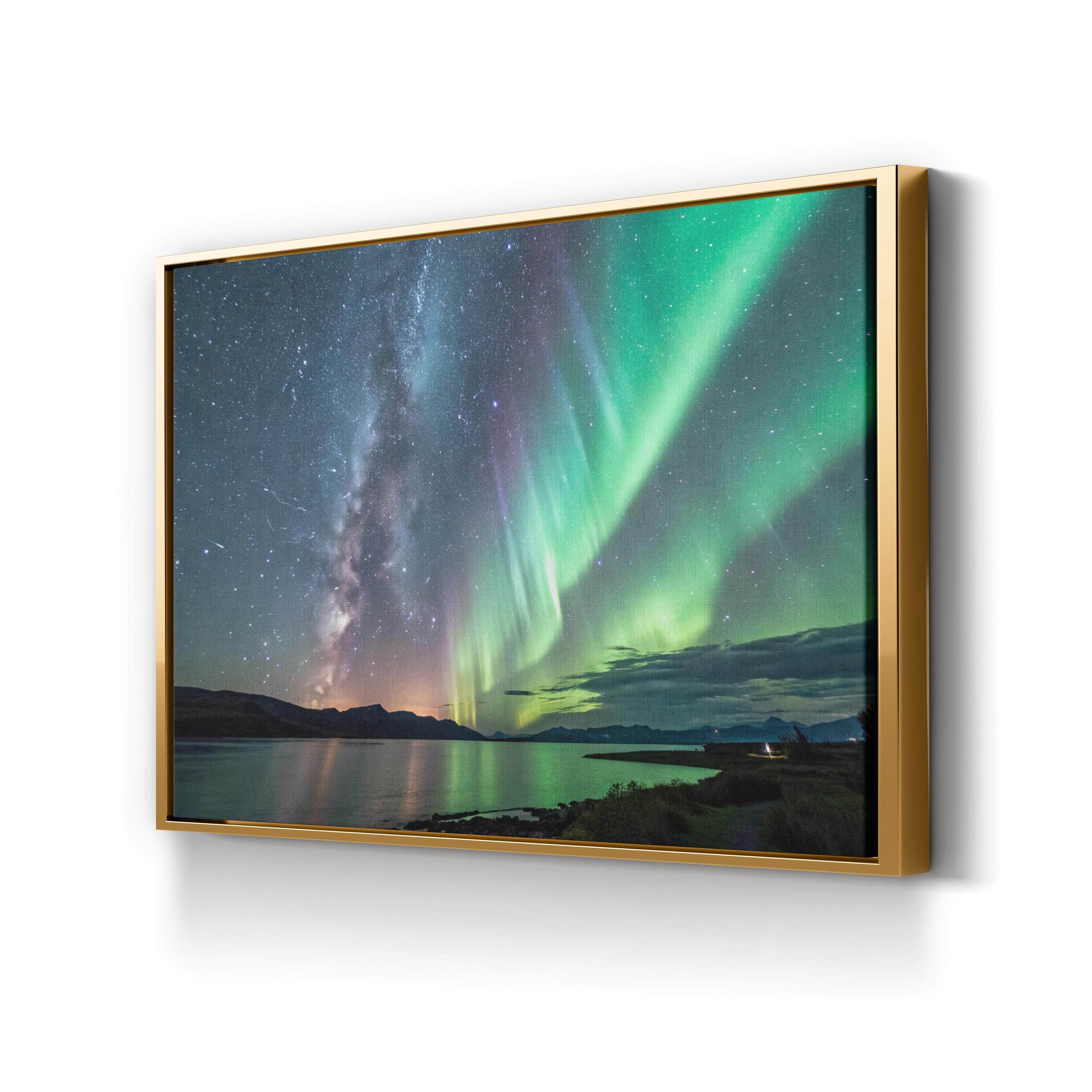 Aurora Borealis Over Northern Waters – Radiant Green Northern Lights Canvas Art