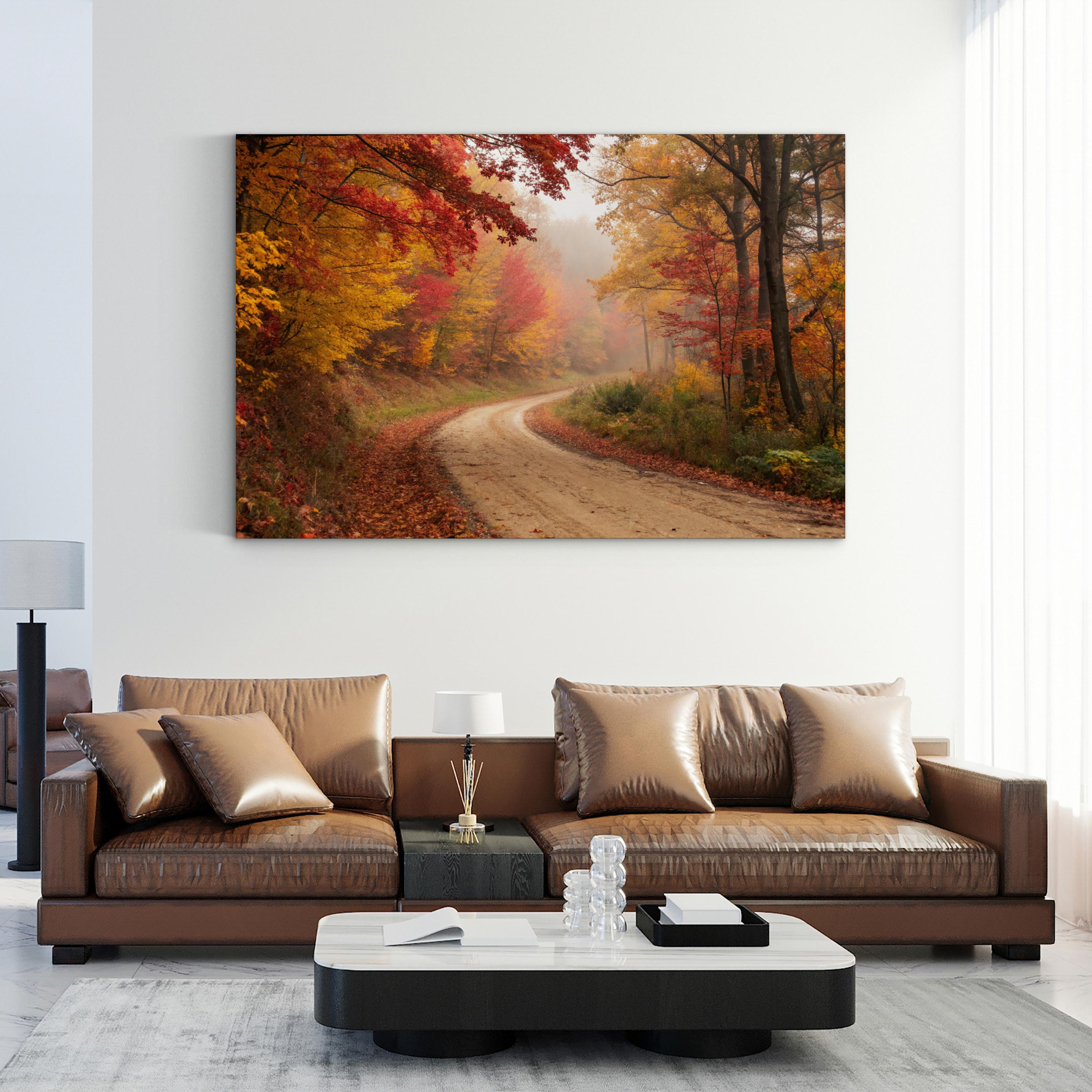 Autumn Forest Winding Path – Period Illustration Wall Art | Golden Fall Canvas Print