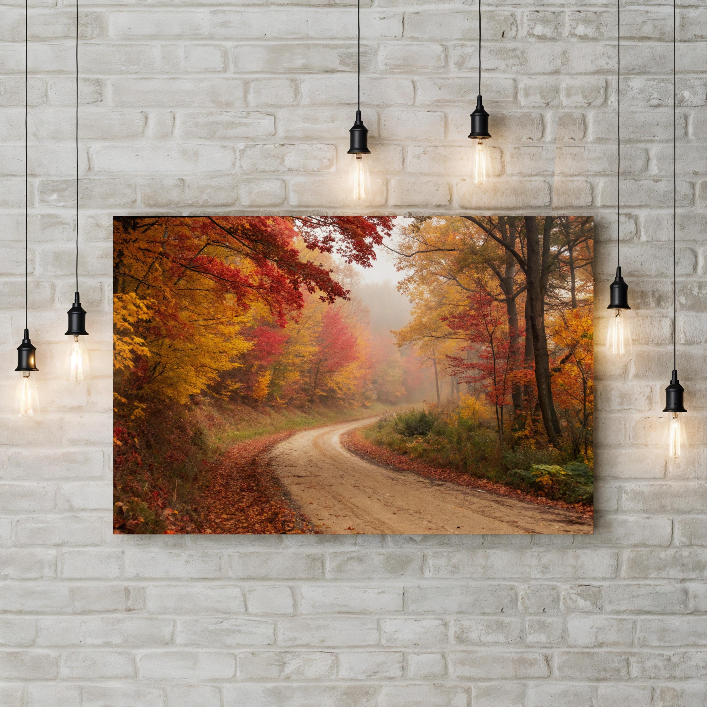 Autumn Forest Winding Path – Period Illustration Wall Art | Golden Fall Canvas Print
