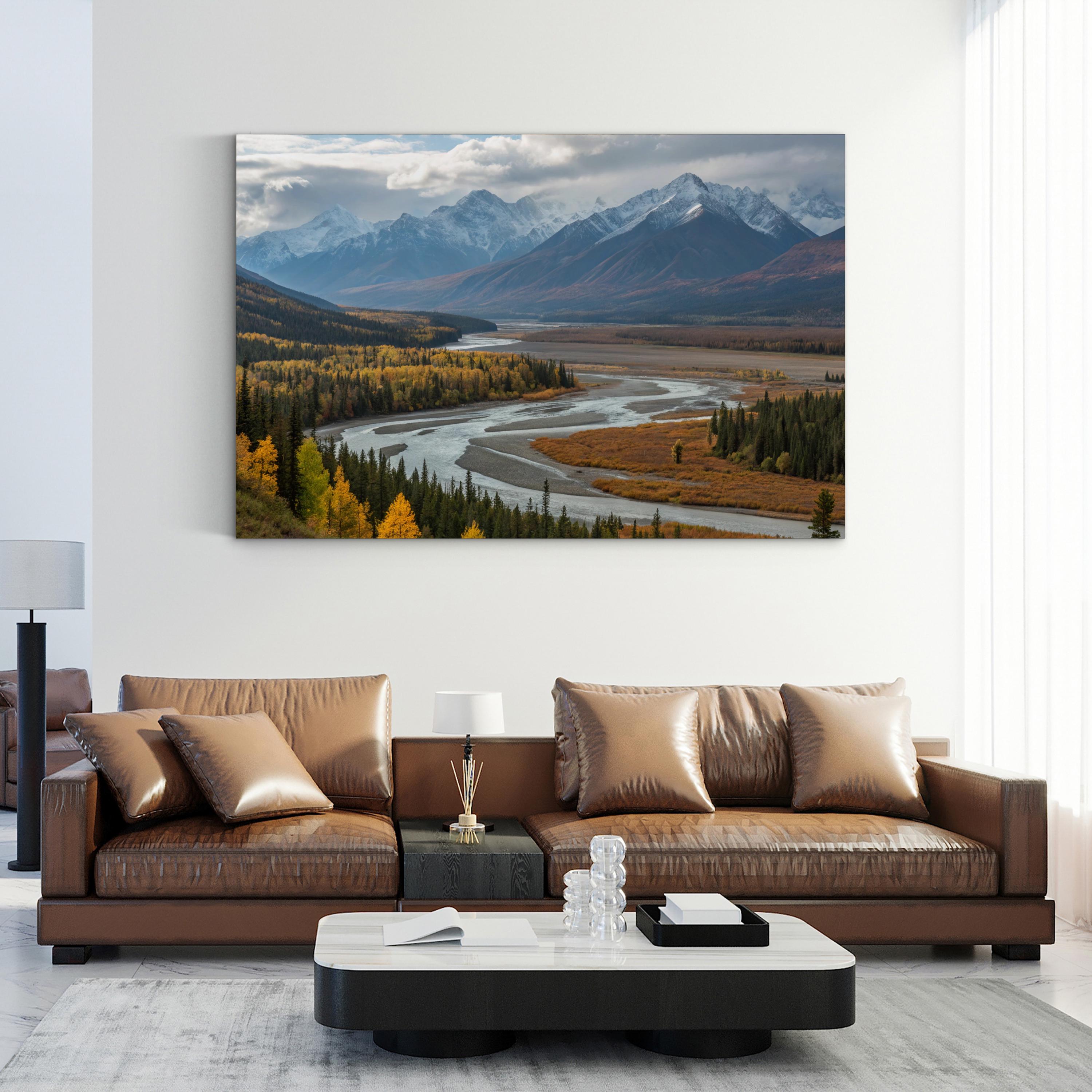 Autumn Forest Path with Distant Peaks – Vintage Photography Wall Art | Fall Landscape Canvas Print