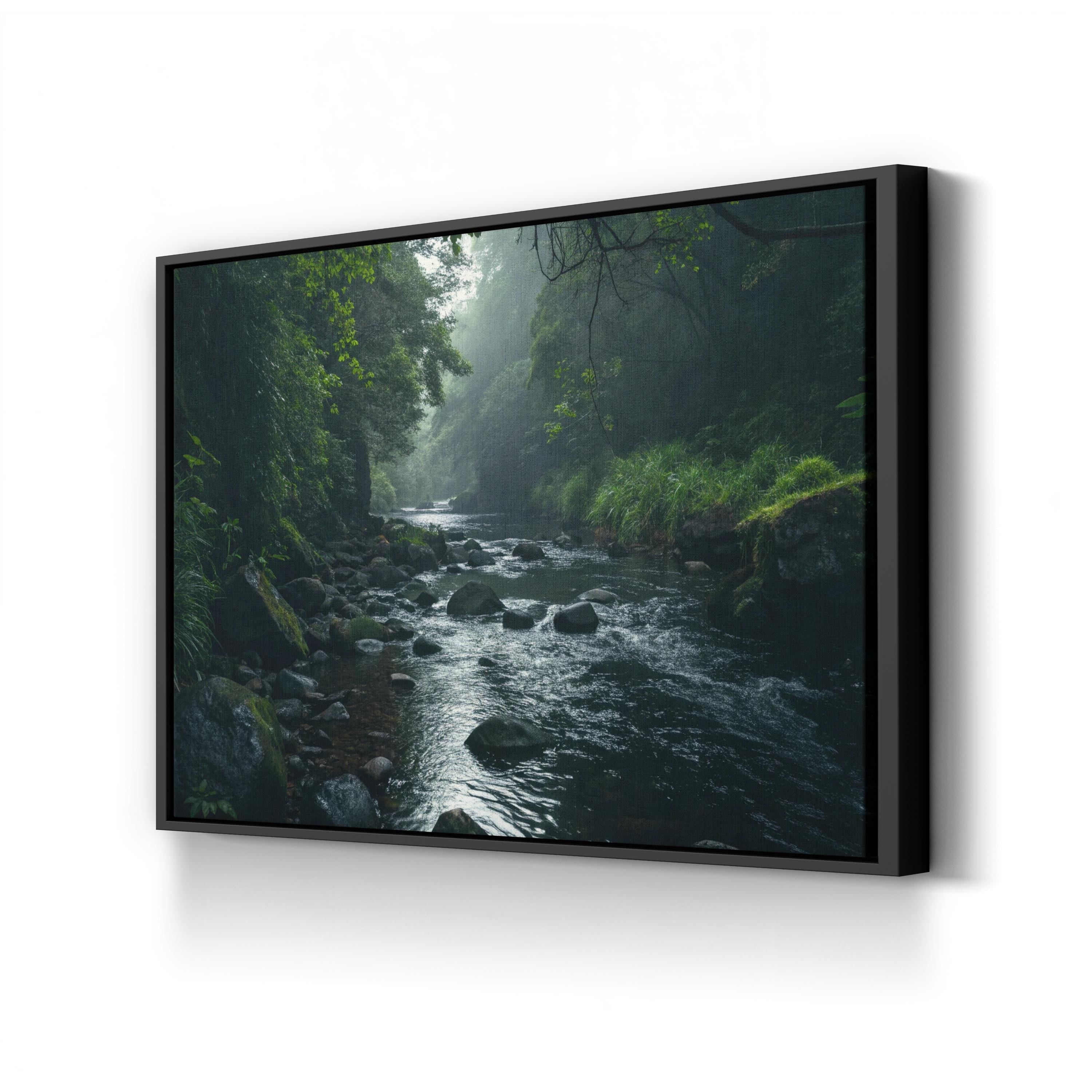 Black River Greenery Reflection – Vintage Photography Wall Art | Peaceful Nature Canvas Print