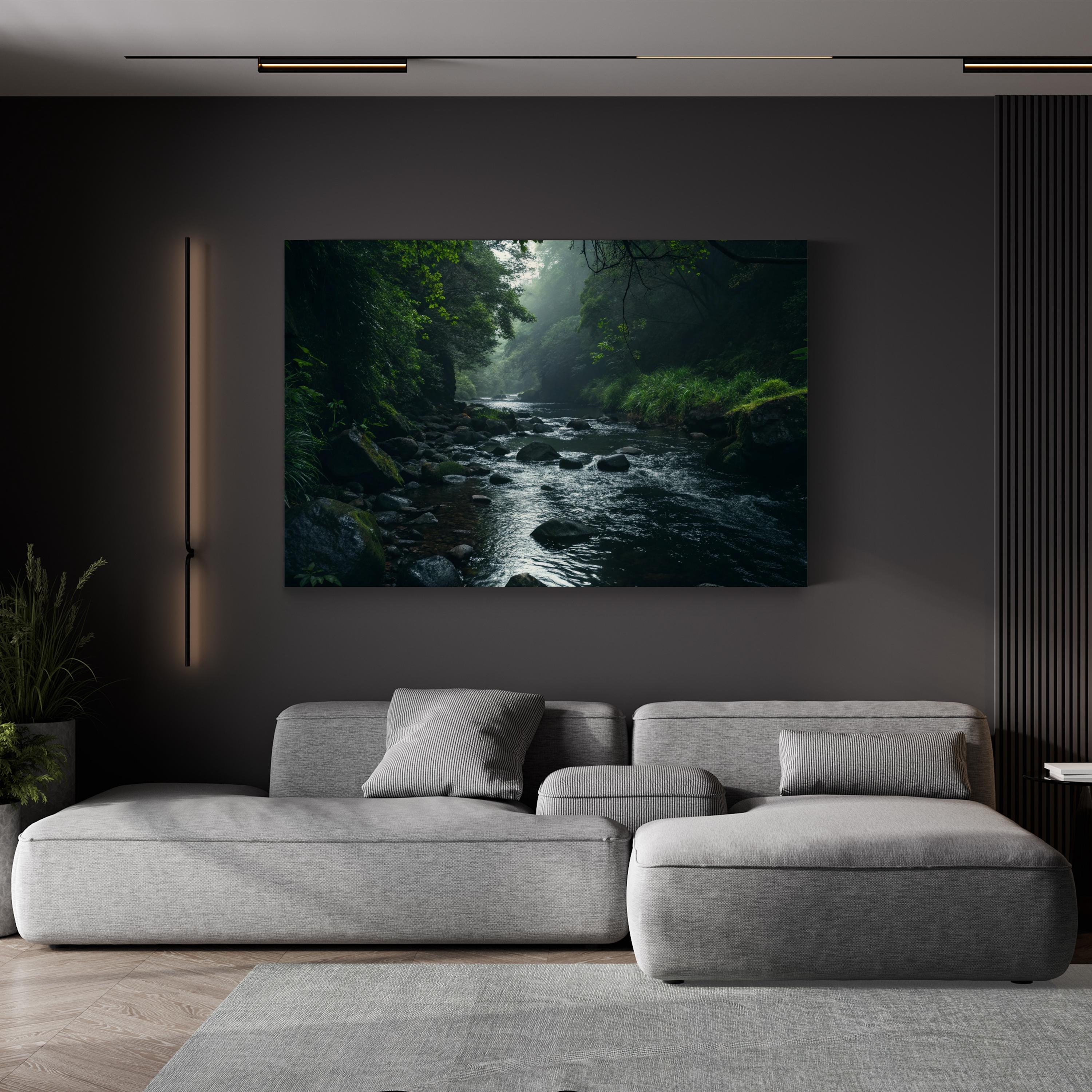 Black River Greenery Reflection – Vintage Photography Wall Art | Peaceful Nature Canvas Print