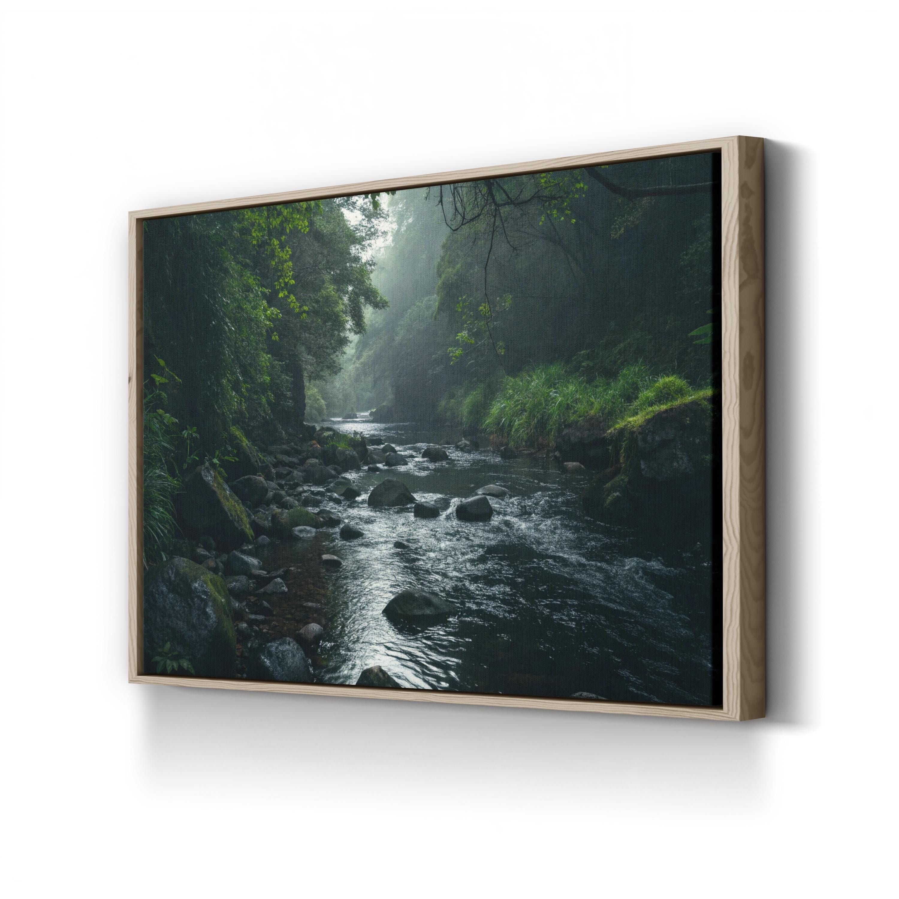 Black River Greenery Reflection – Vintage Photography Wall Art | Peaceful Nature Canvas Print