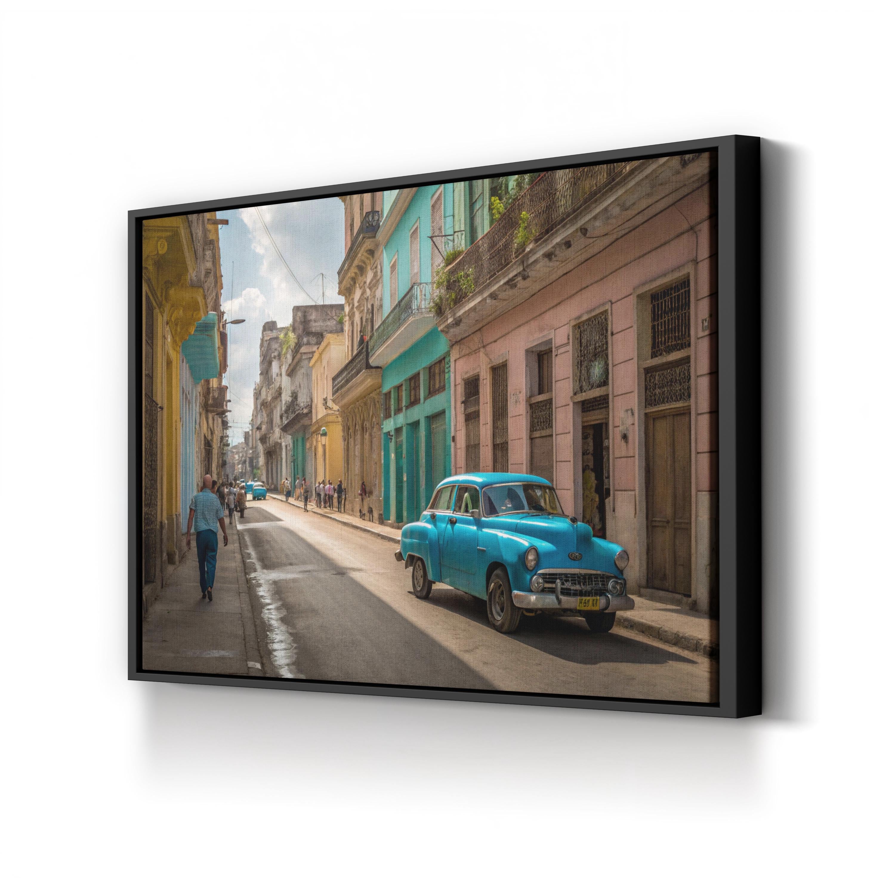 Vintage Blue Car Street – Vintage Photography Wall Art | Retro Automotive Canvas Print