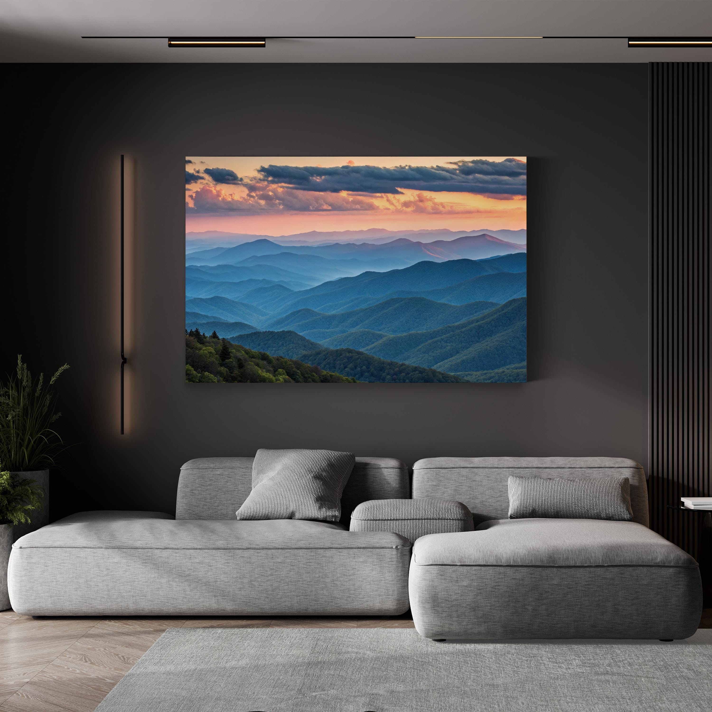 Blue Ridge Mountains Sunset – Vintage Photography Wall Art | Scenic Nature Canvas Print