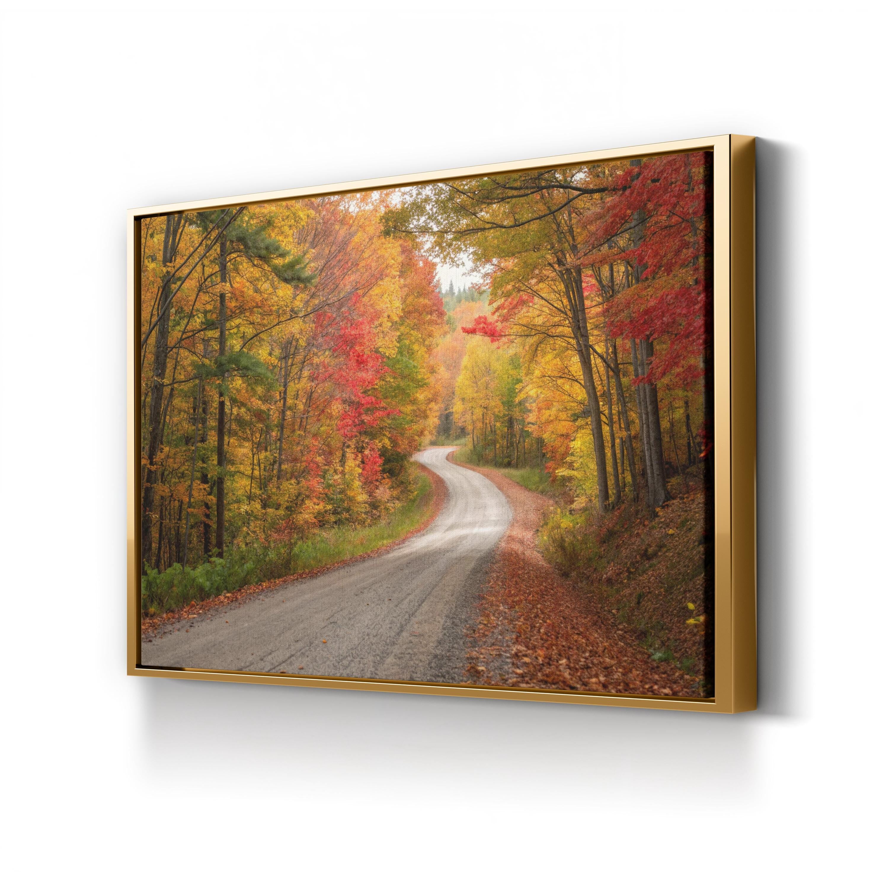 Autumn Road Forest Path – Vintage Photography Wall Art | Rustic Fall Canvas Print