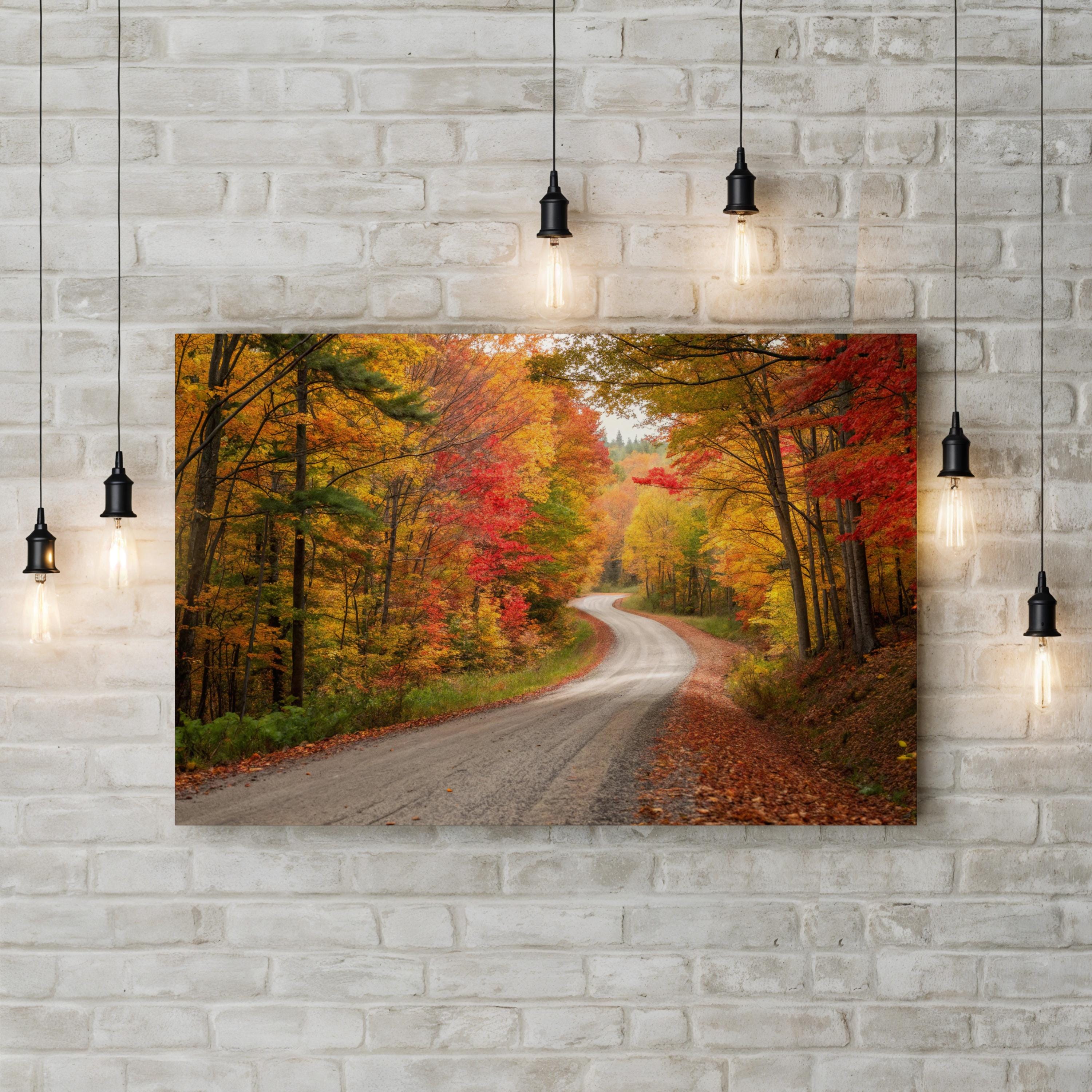 Autumn Road Forest Path – Vintage Photography Wall Art | Rustic Fall Canvas Print