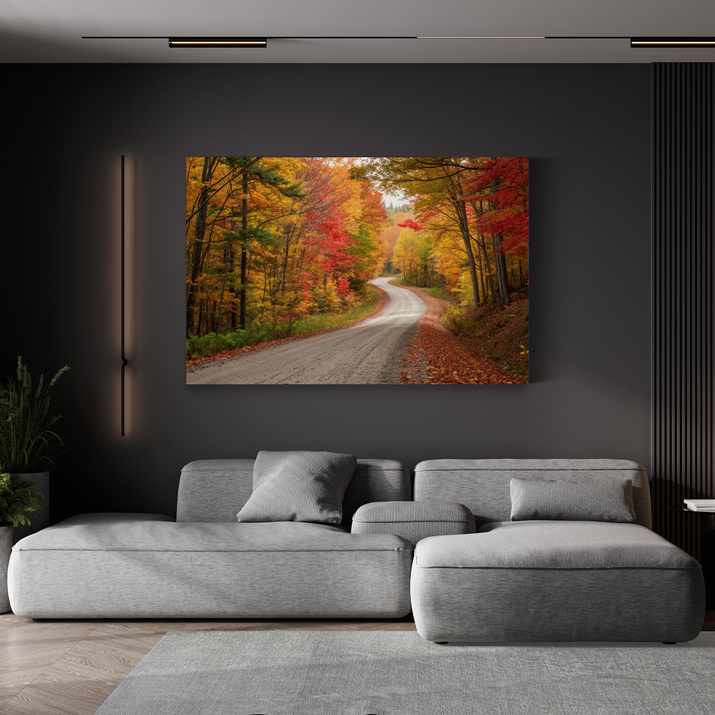 Autumn Road Forest Path – Vintage Photography Wall Art | Rustic Fall Canvas Print