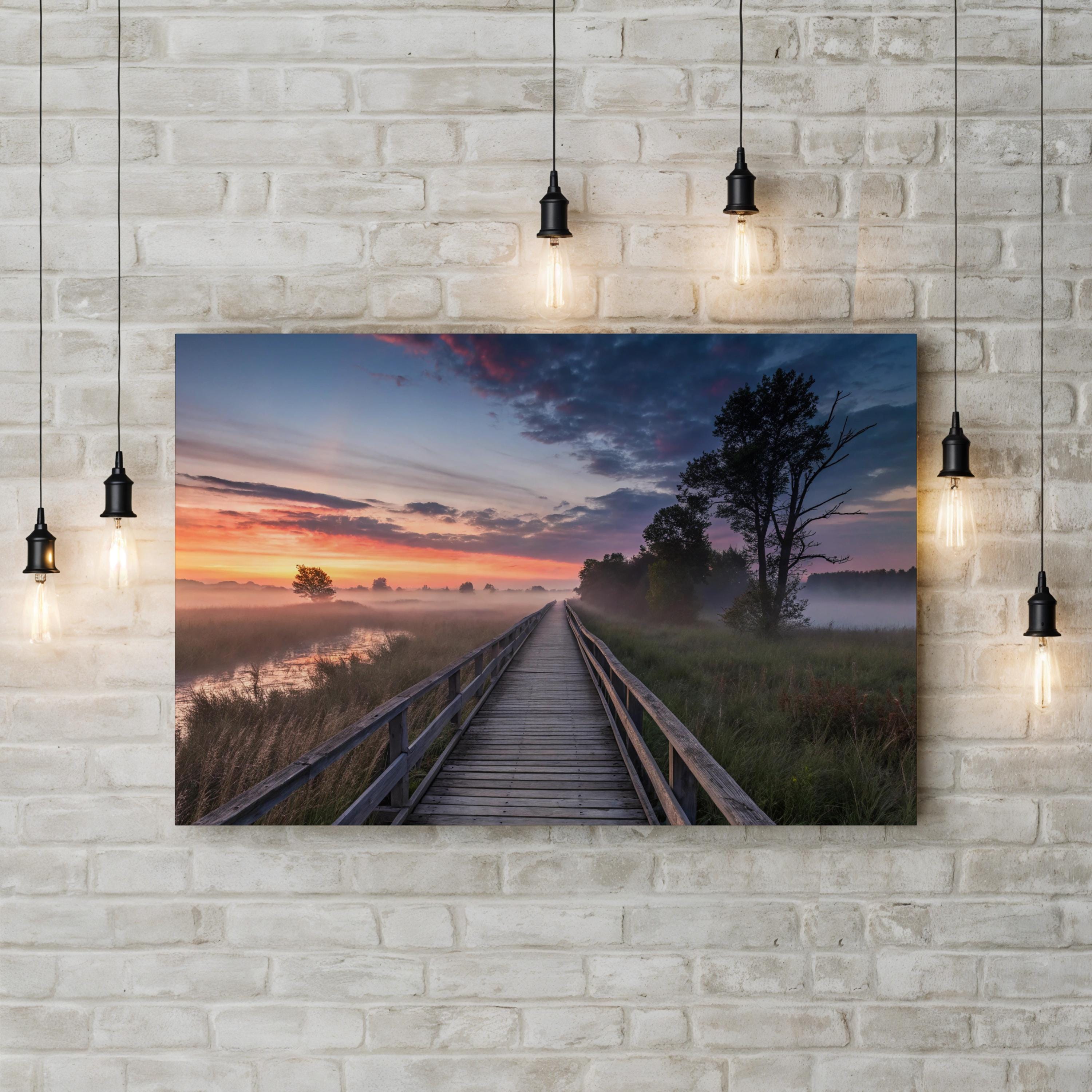 Boardwalk Beach Sunset – Vintage Photography Wall Art | Coastal Landscape Canvas Print