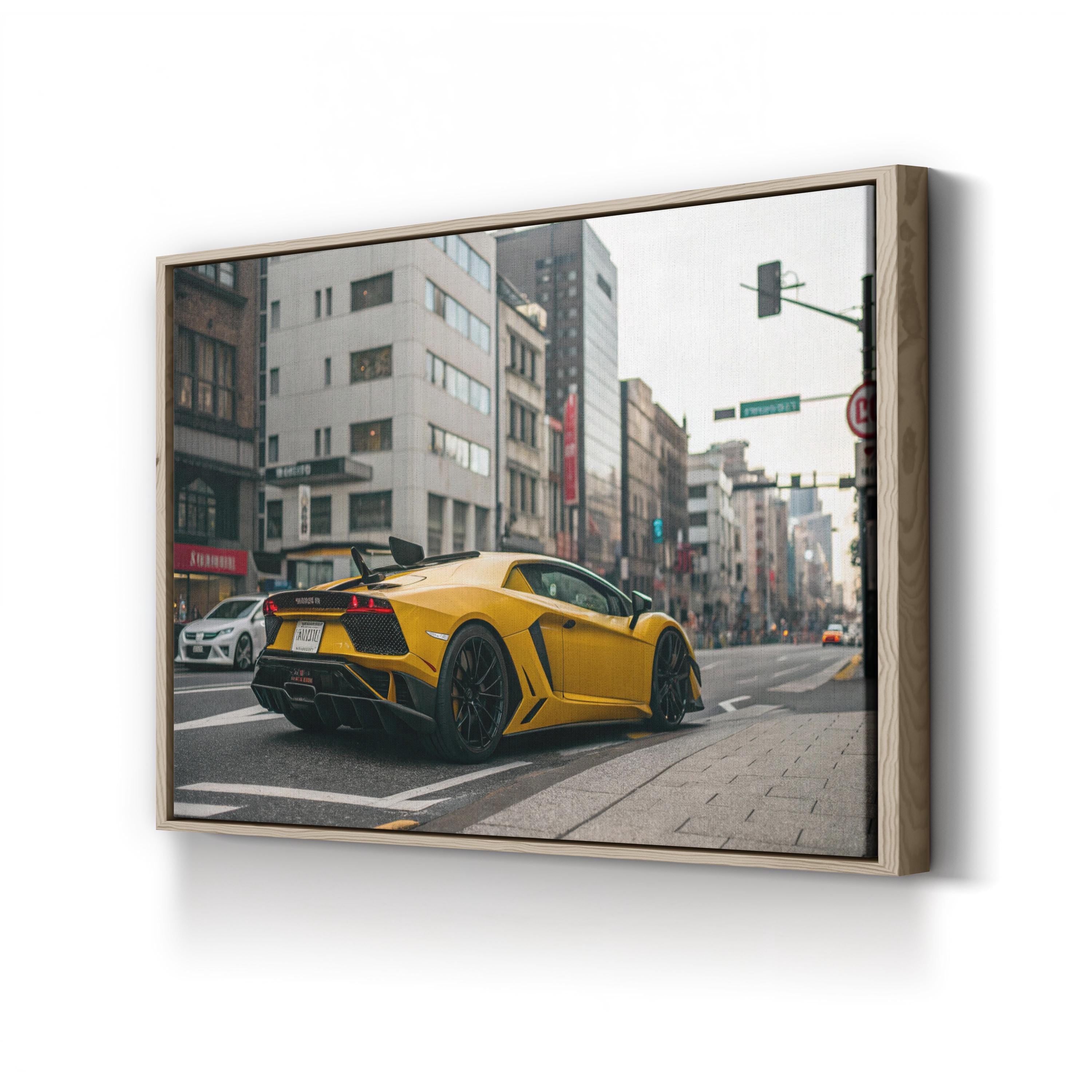 Epic Boss Fight Supercar – Period Illustration Wall Art | Urban Action Canvas Print