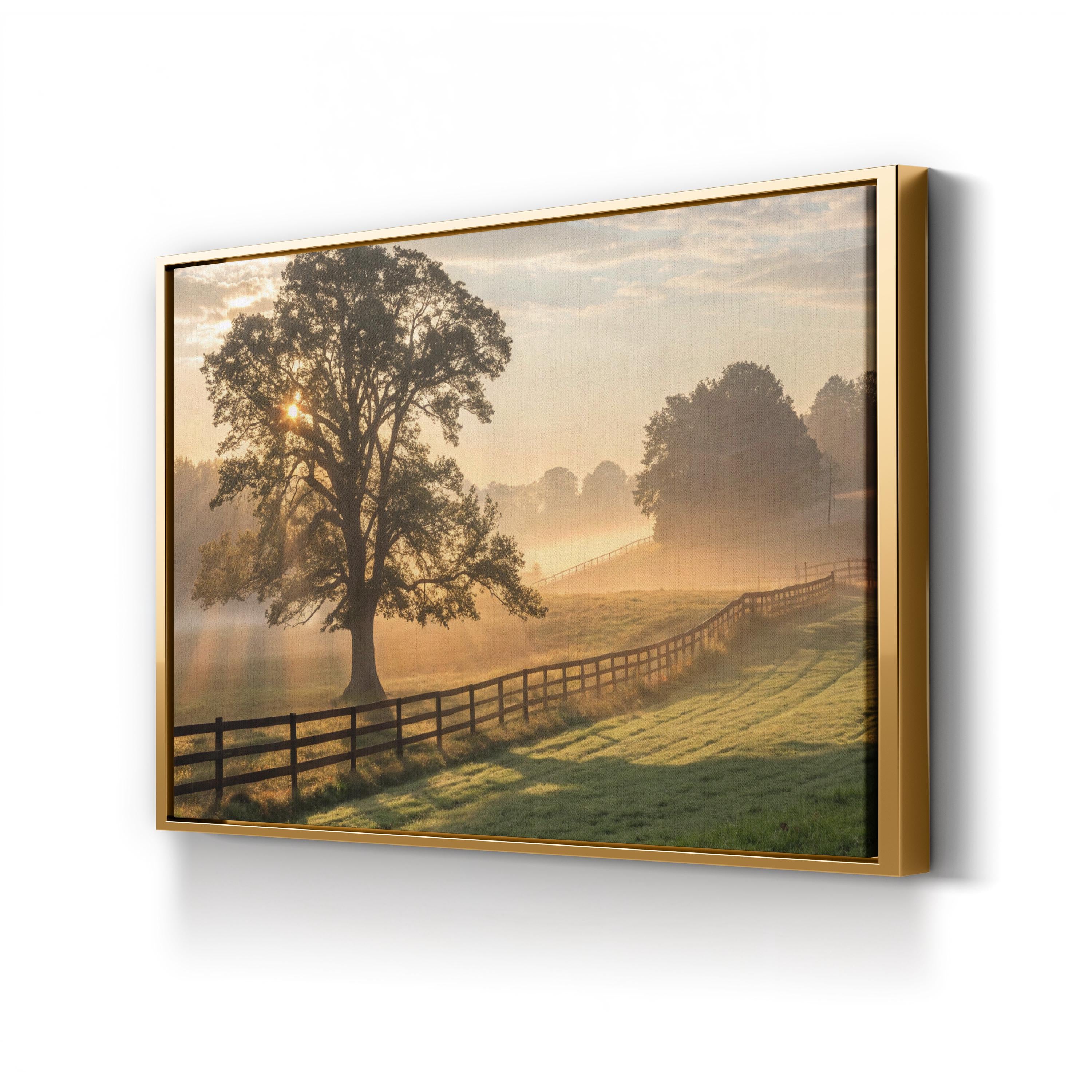Foggy Dawn Tree Countryside – Vintage Photography Wall Art | Peaceful Landscape Canvas Print