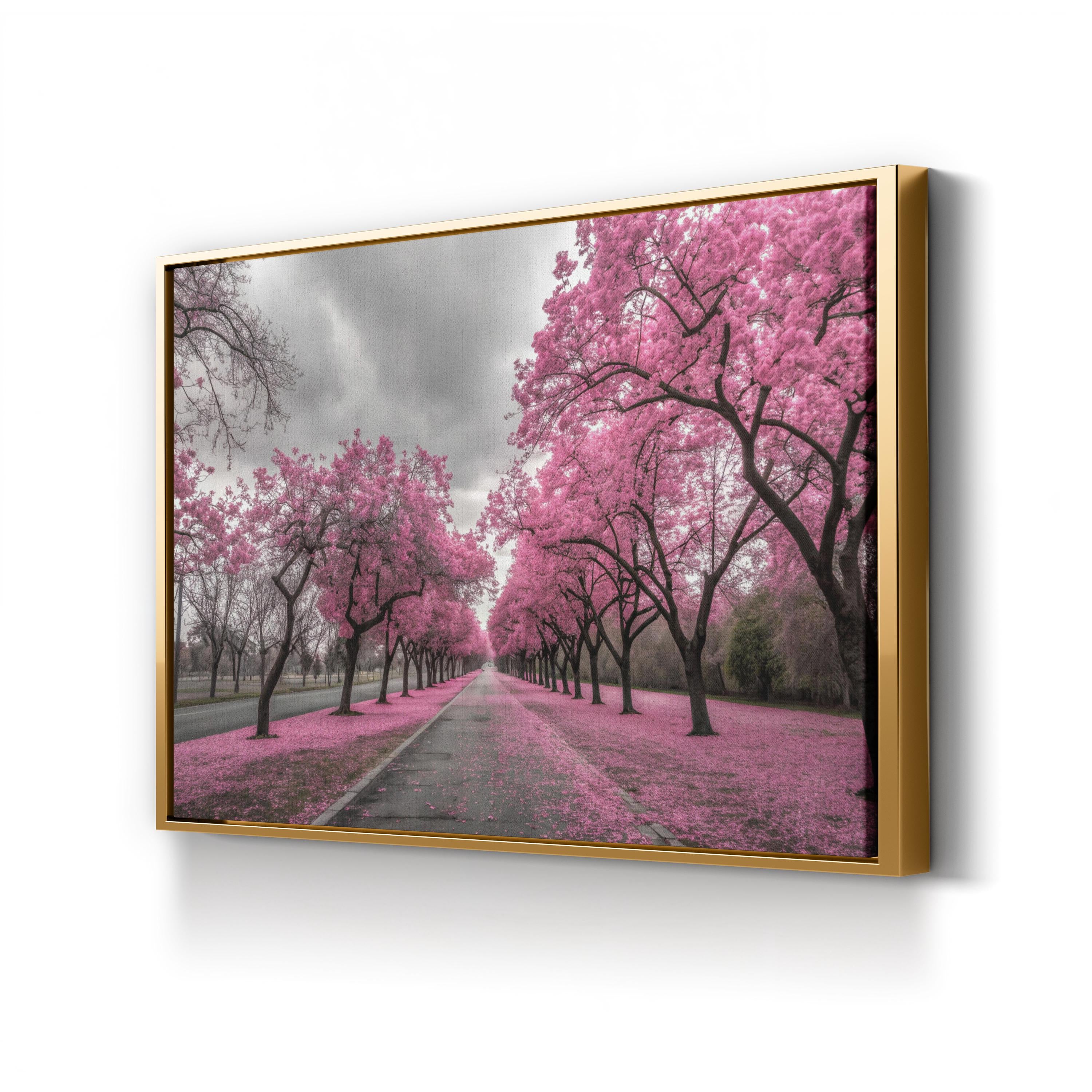 California Pink Blossom Canvas Art — Spring Road Landscape Photography