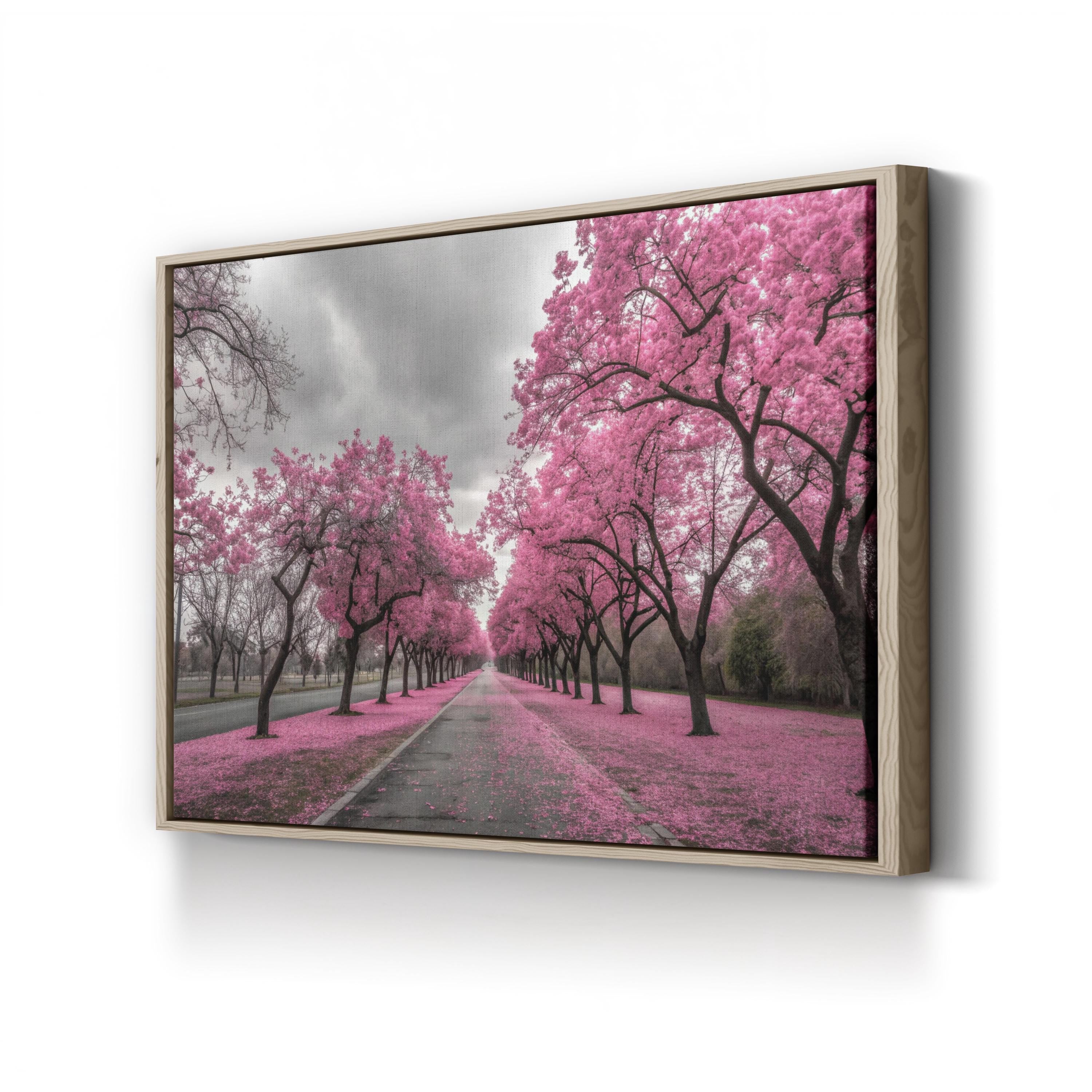 California Pink Blossom Canvas Art — Spring Road Landscape Photography