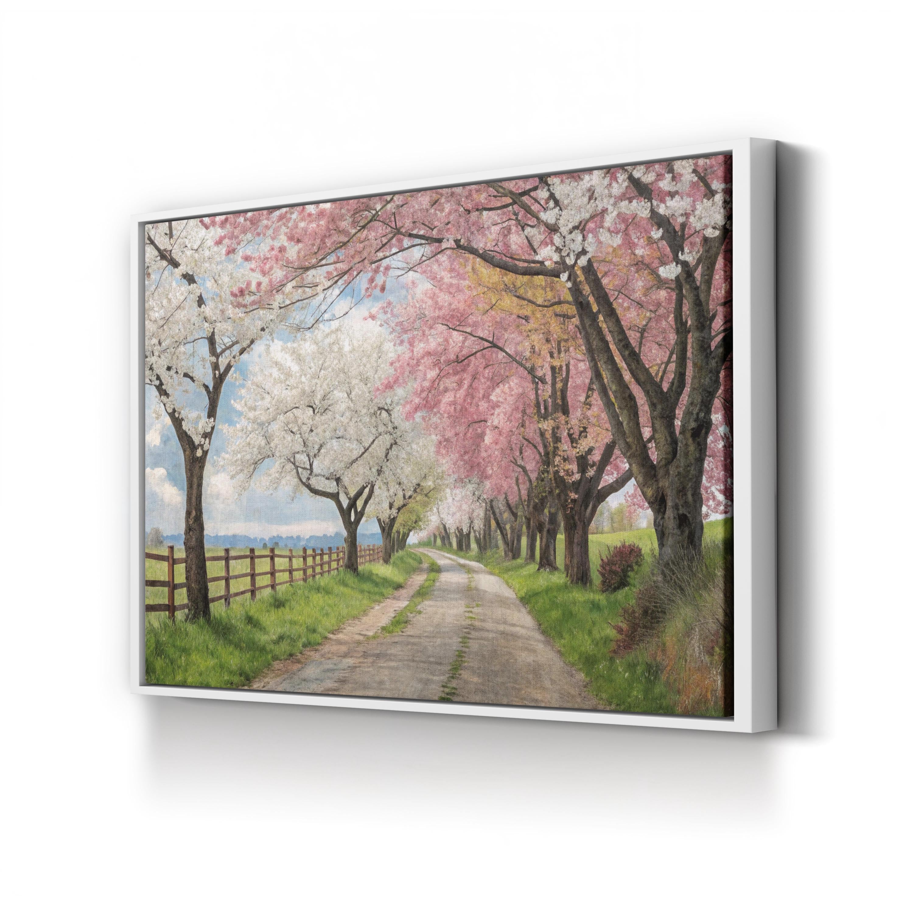 Cherry Blossom Pathway – Vintage Photography Wall Art | Spring Landscape Canvas Print