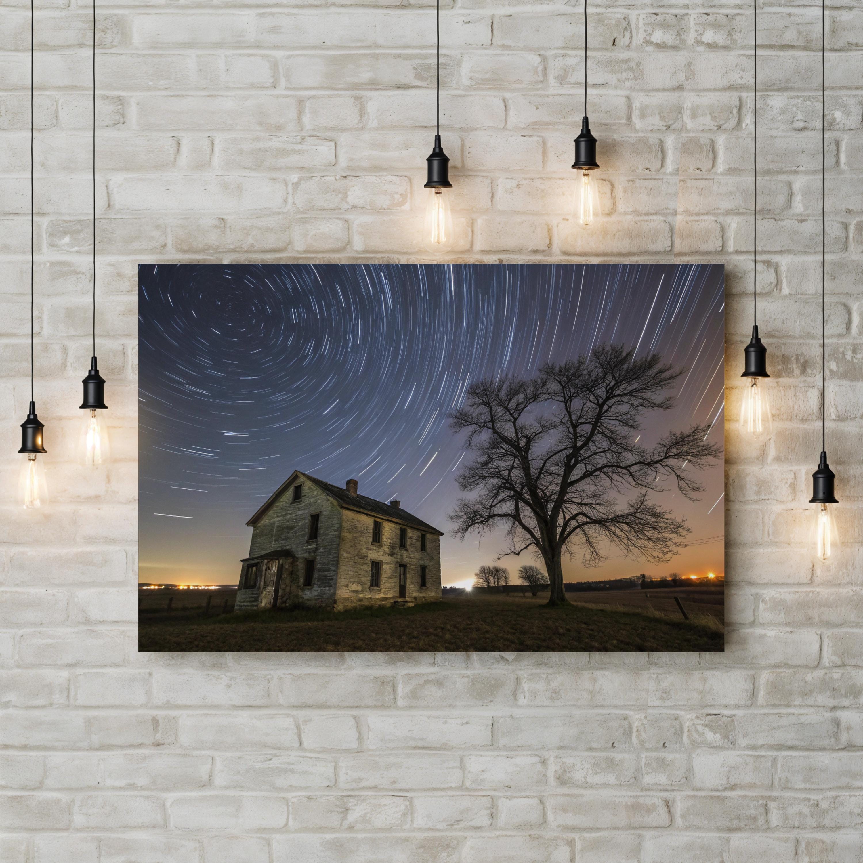 Civil War House Starry Night – Vintage Photography Wall Art | Historic Landscape Canvas Print