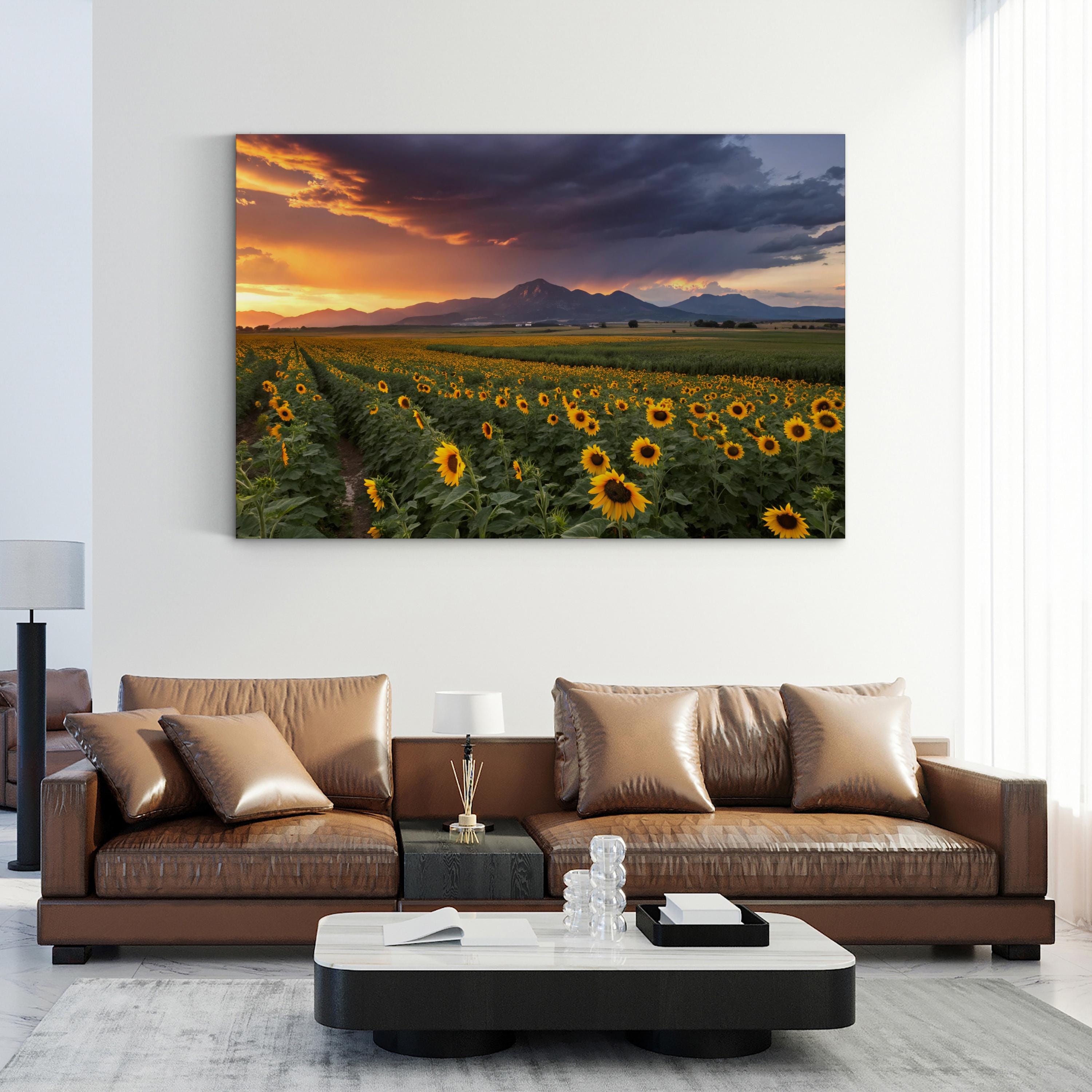 Colorado Sunflower Field – Vintage Photography Wall Art | Mountain Landscape Canvas Print