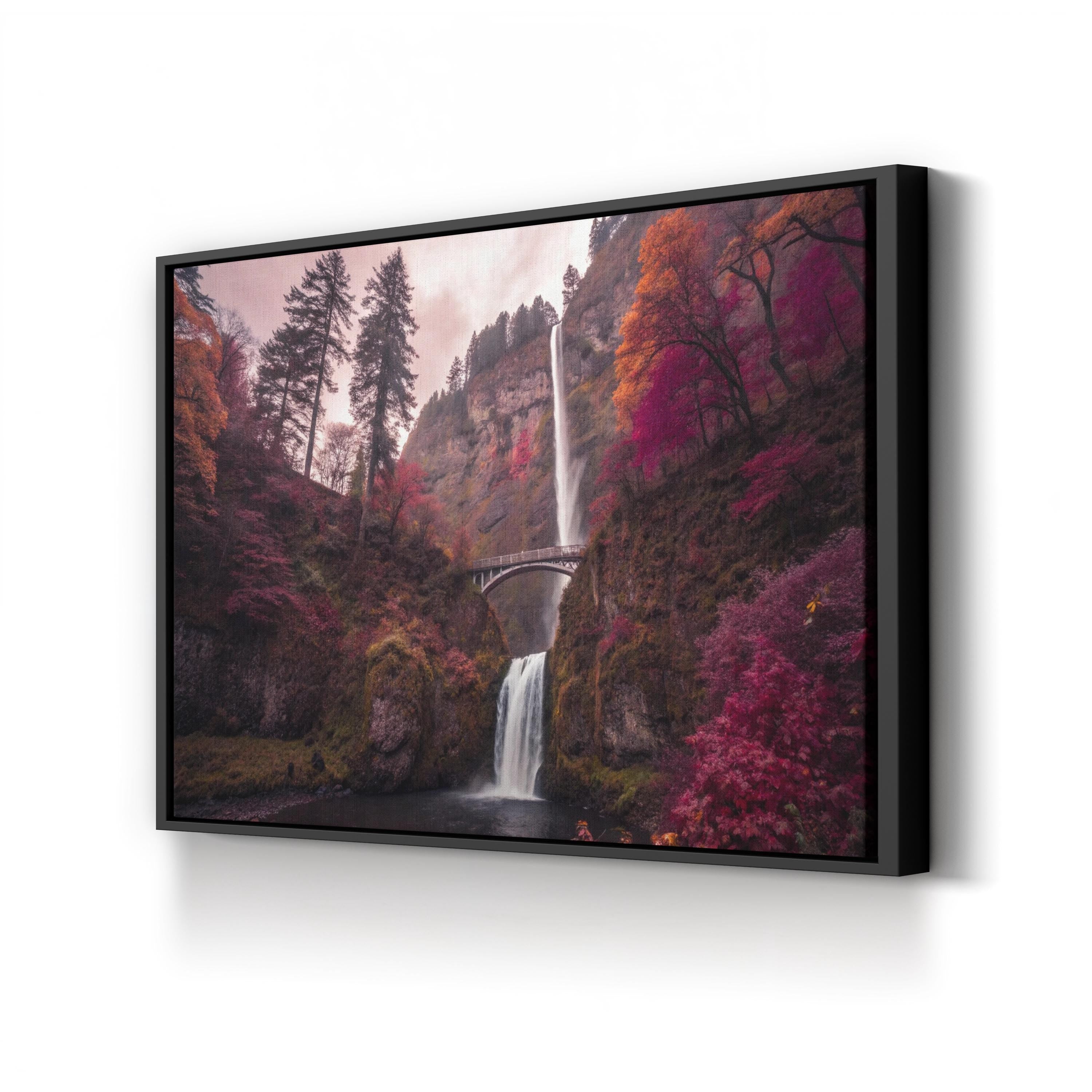 Autumn Waterfall Canvas Art — Colorful Foliage Landscape Photography