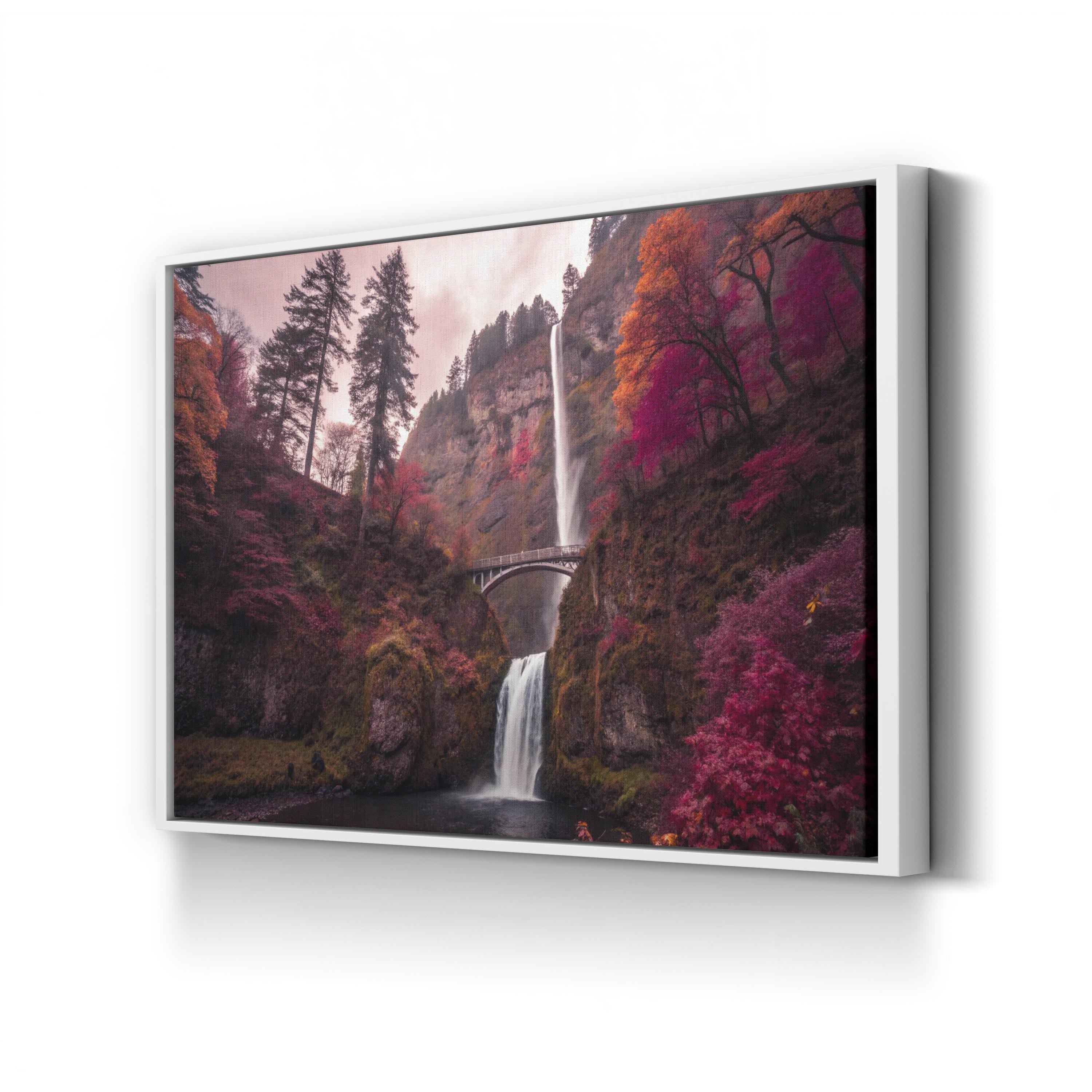 Autumn Waterfall Canvas Art — Colorful Foliage Landscape Photography