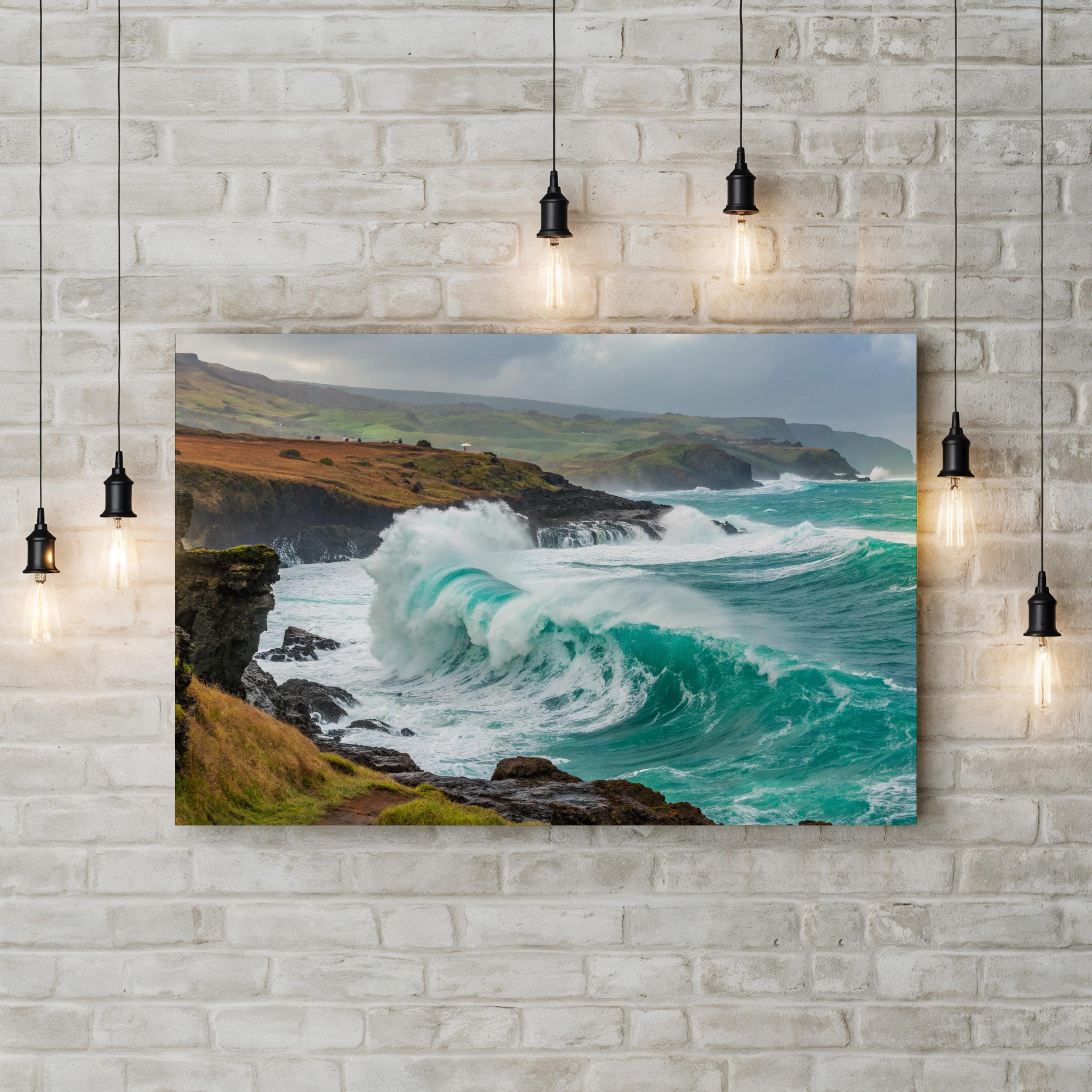 Powerful Crashing Ocean— Coastal Seascape Canvas Wall Art for Living Room Décor