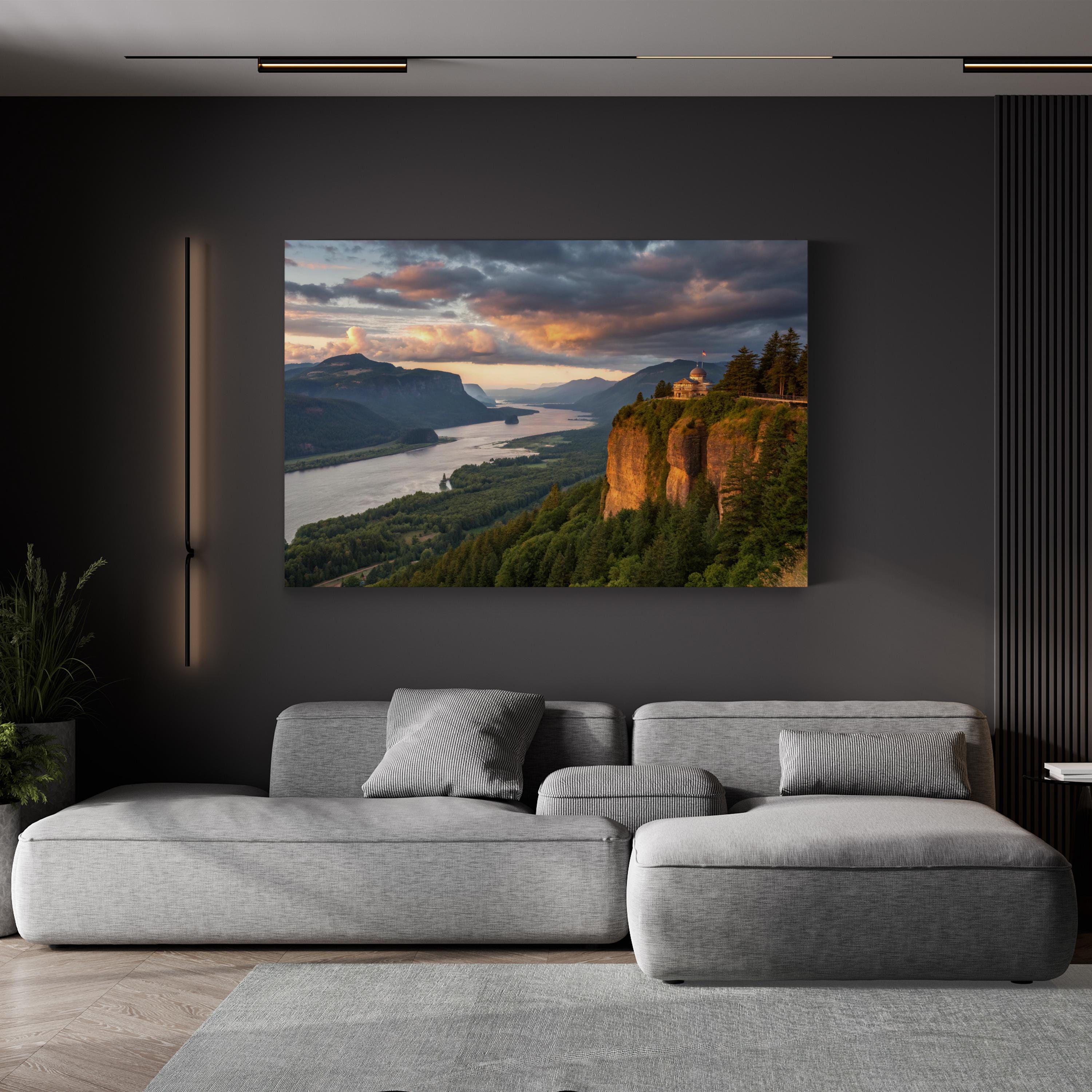 Columbia River Gorge Sunset – Vintage Photography Wall Art | Scenic Landscape Canvas Print