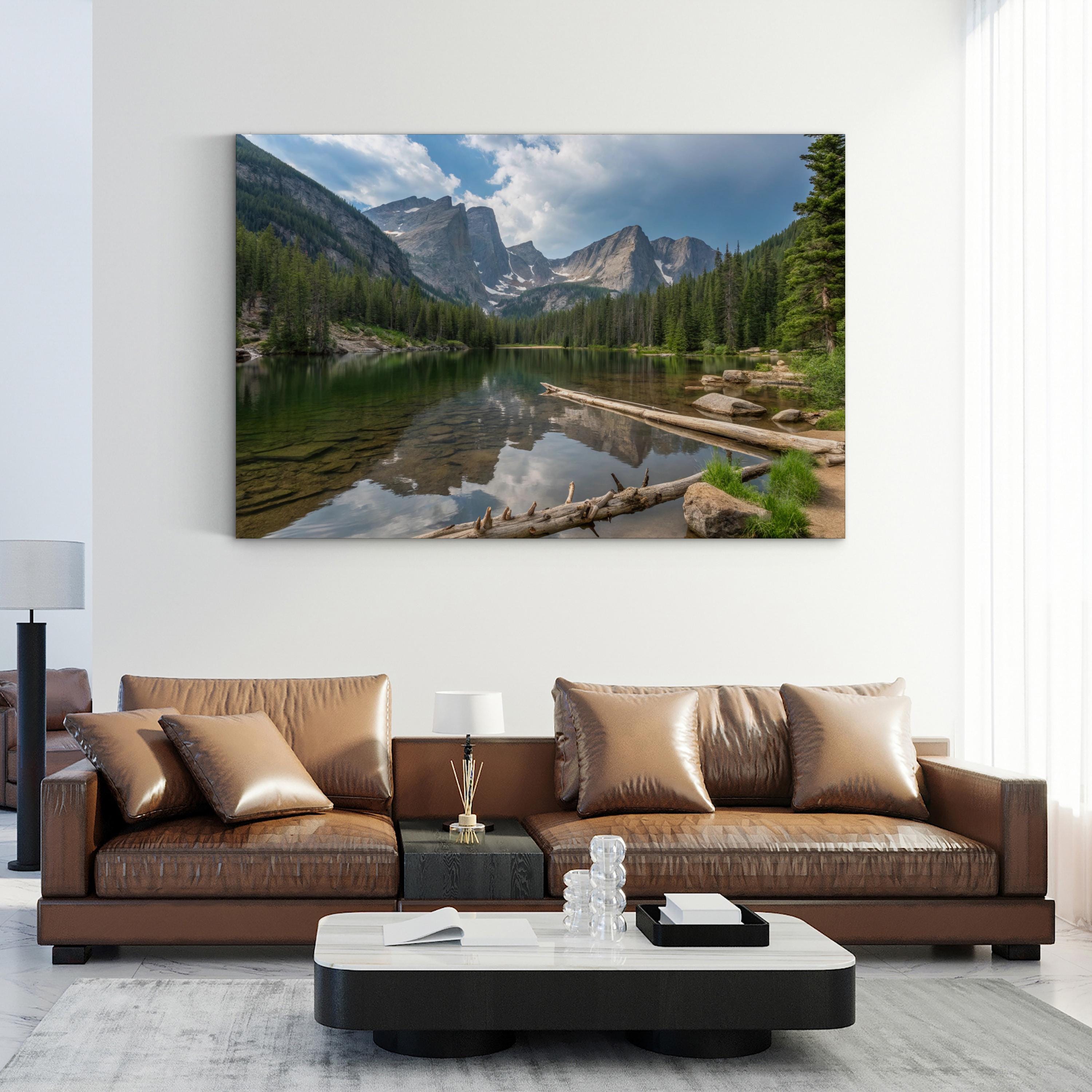 Framed Mountain Lake Canvas Art – Rocky Mountain Landscape
