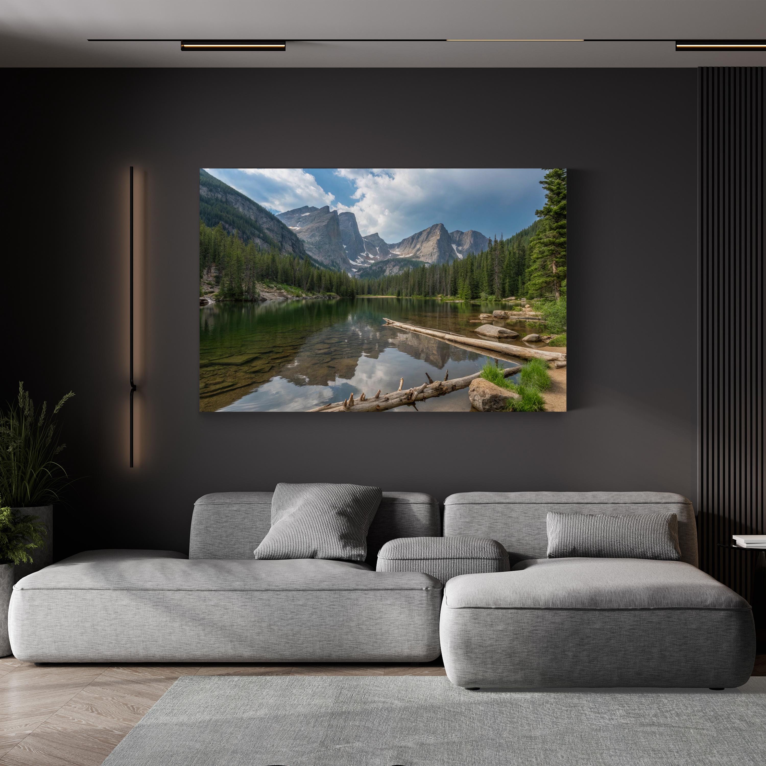 Framed Mountain Lake Canvas Art – Rocky Mountain Landscape