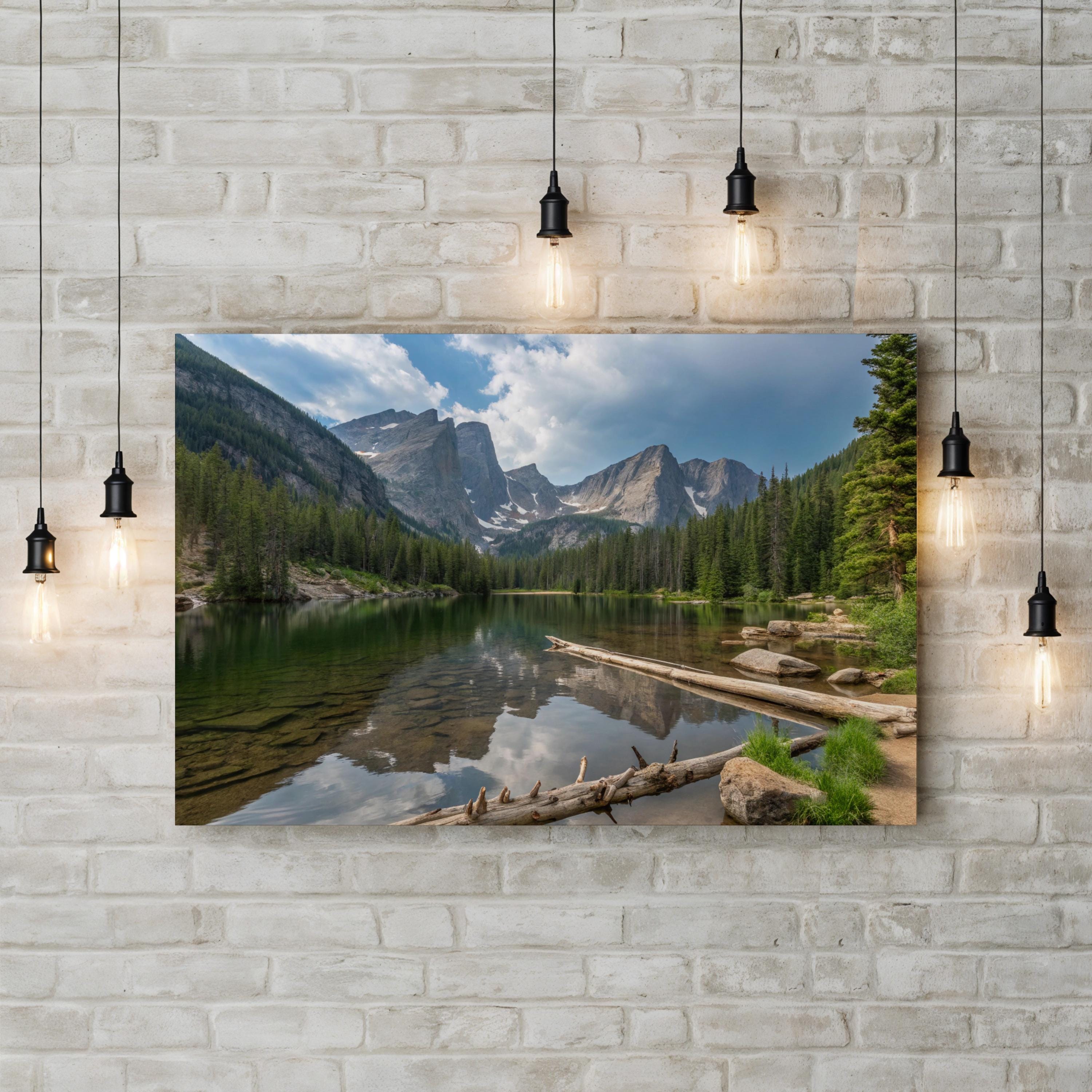 Framed Mountain Lake Canvas Art – Rocky Mountain Landscape