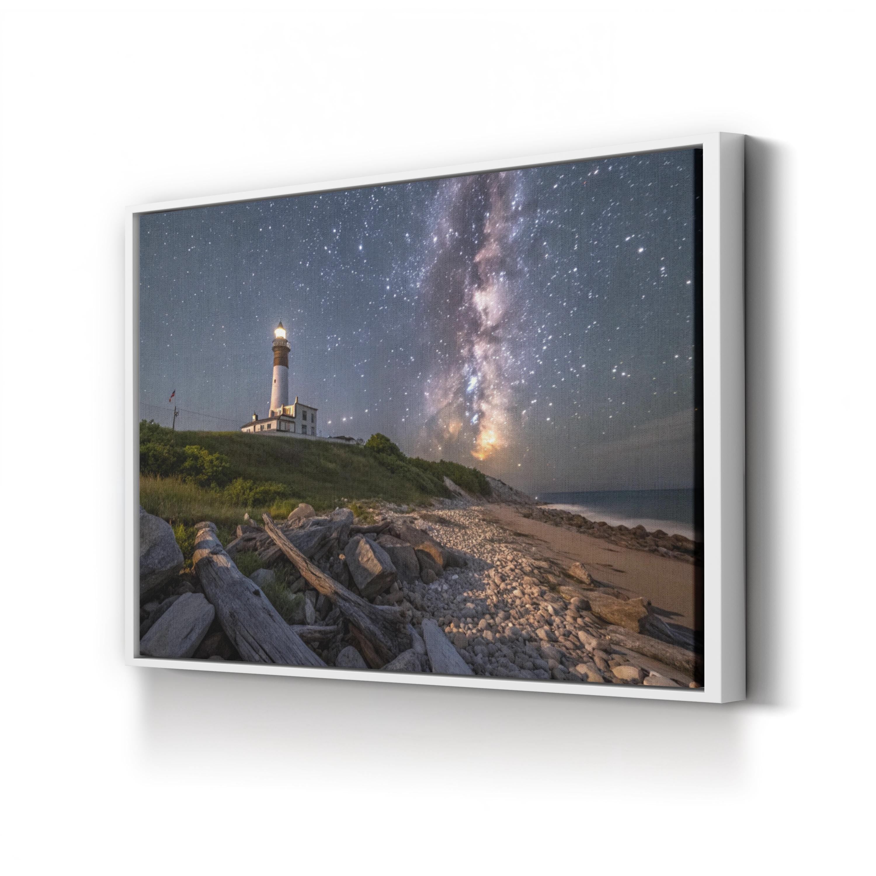 Milky Way Lighthouse – Vintage Photography Wall Art | Starry Coastal Canvas Print