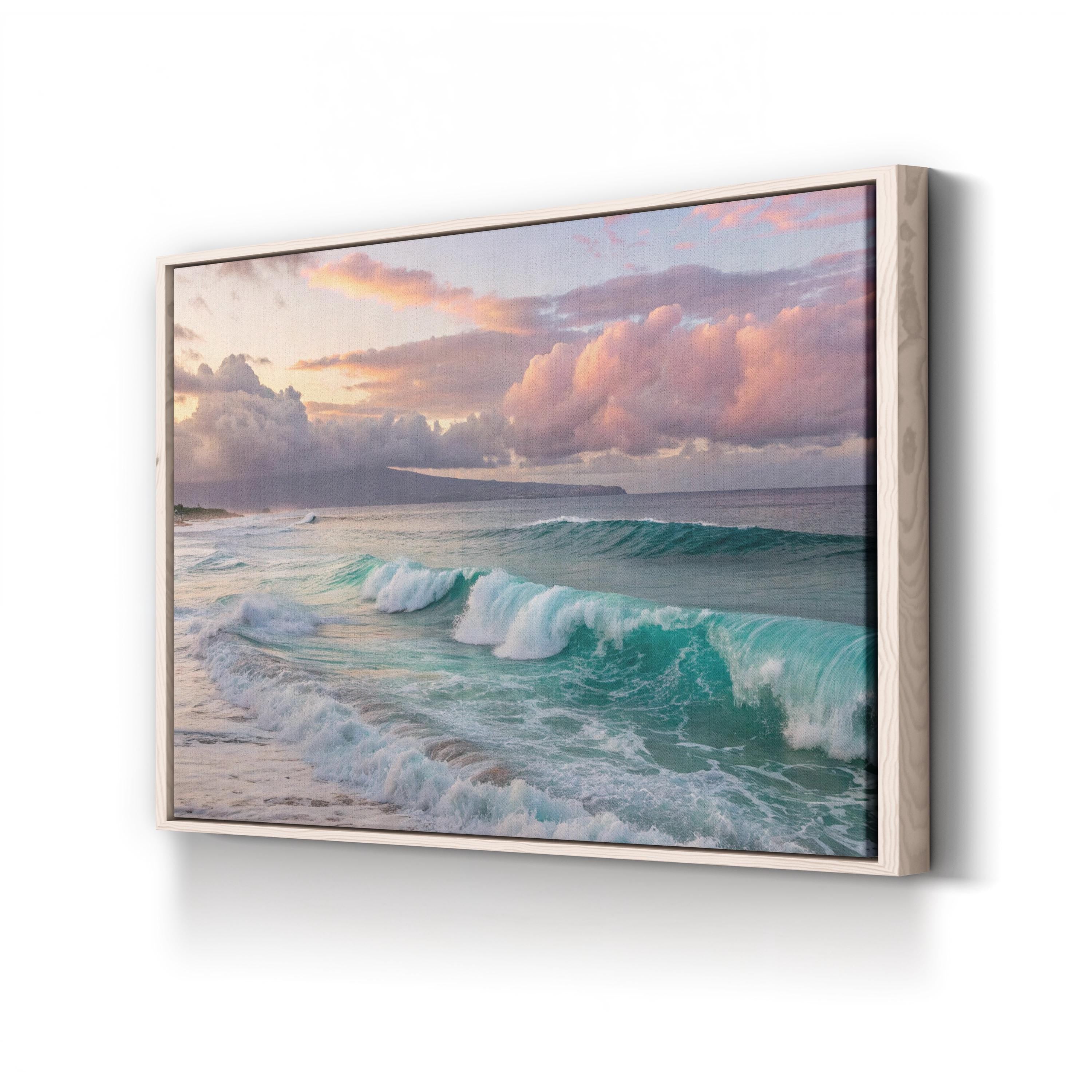 Sunset Beach Canvas Wall Art — Coastal Ocean Landscape Print