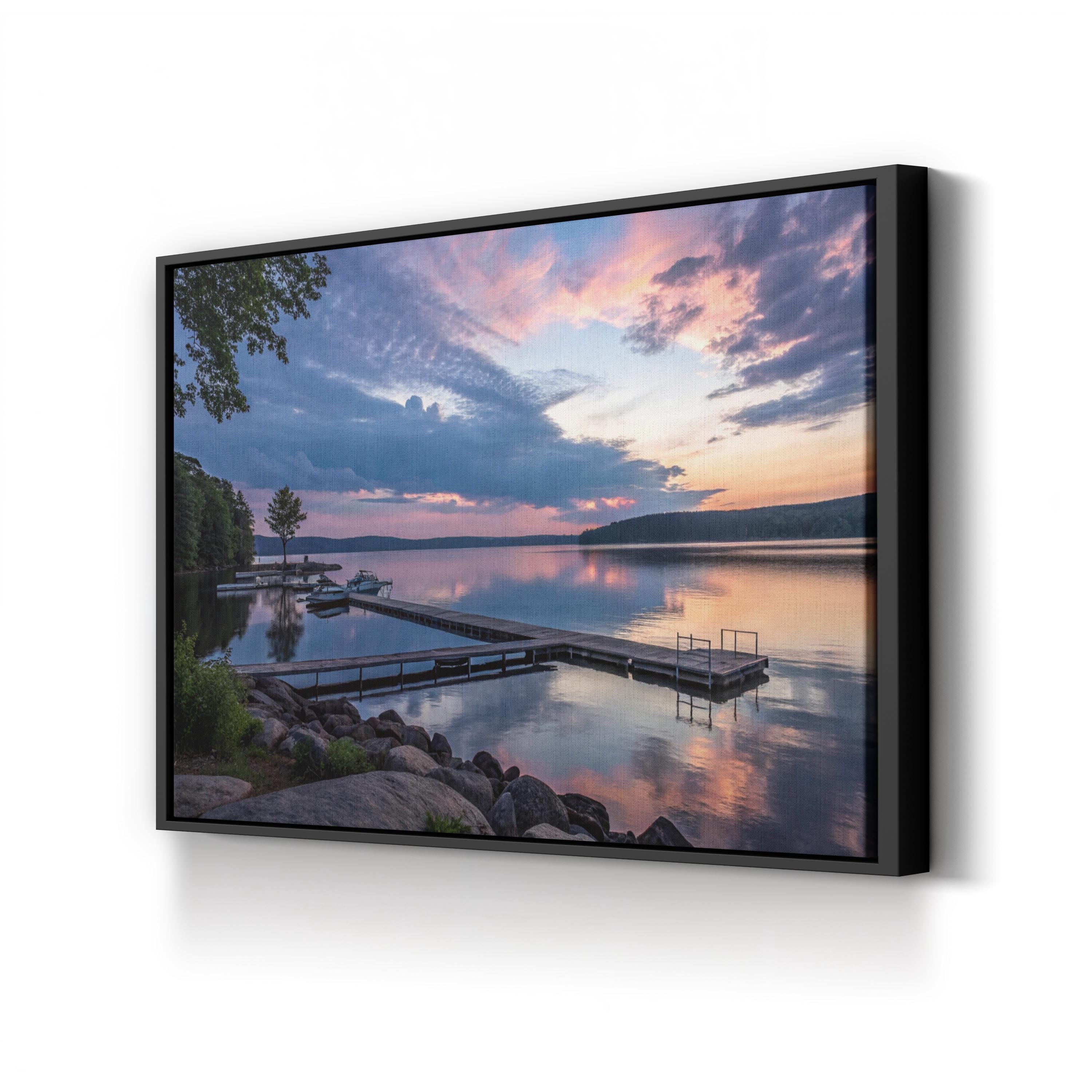 Tranquil Lake Sunset Canvas Wall Art — Peaceful Lakeside Reflection Print
