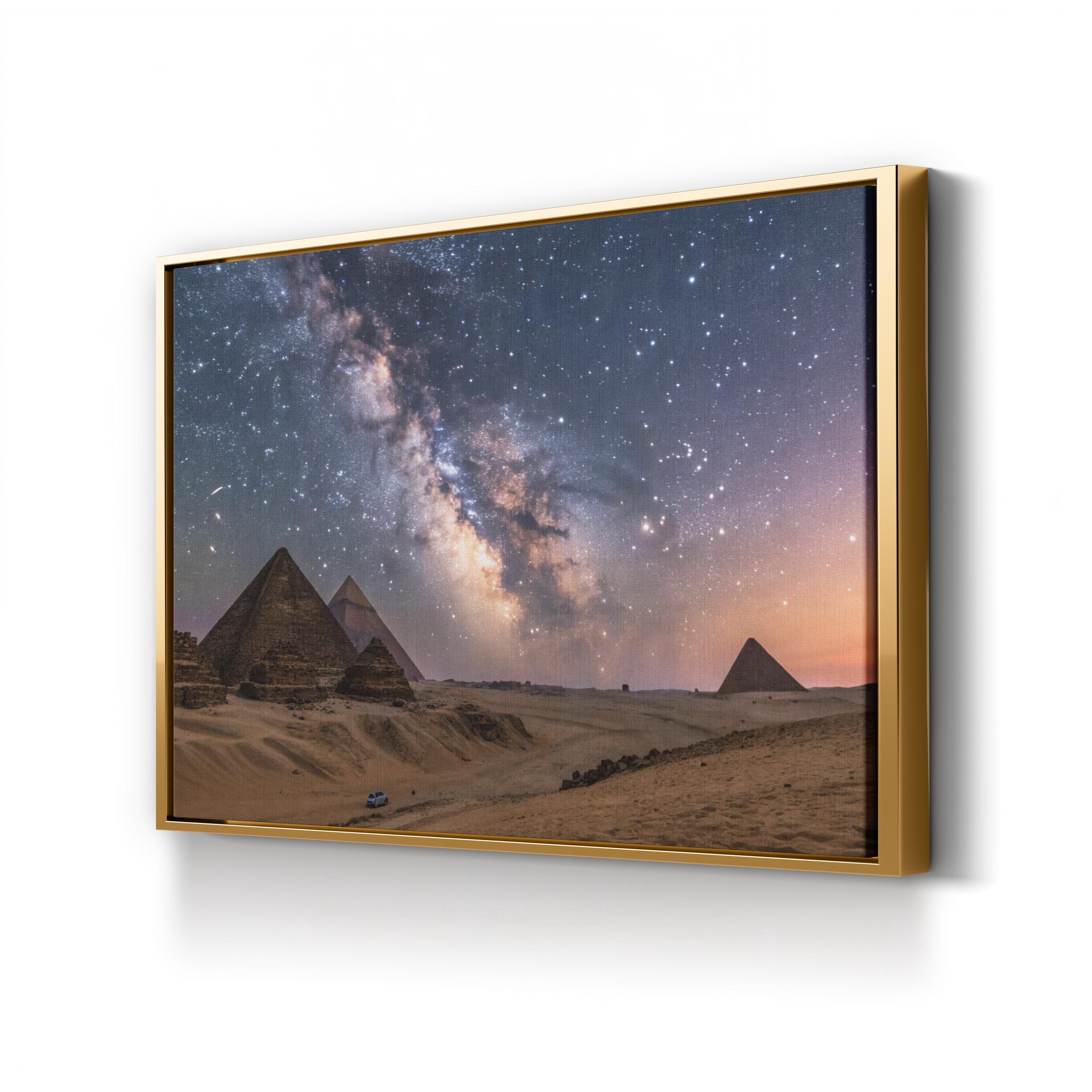 Egyptian Night Wall Art – Starry Sky Over the Pyramids | Cosmic Desert Landscape Canvas Print